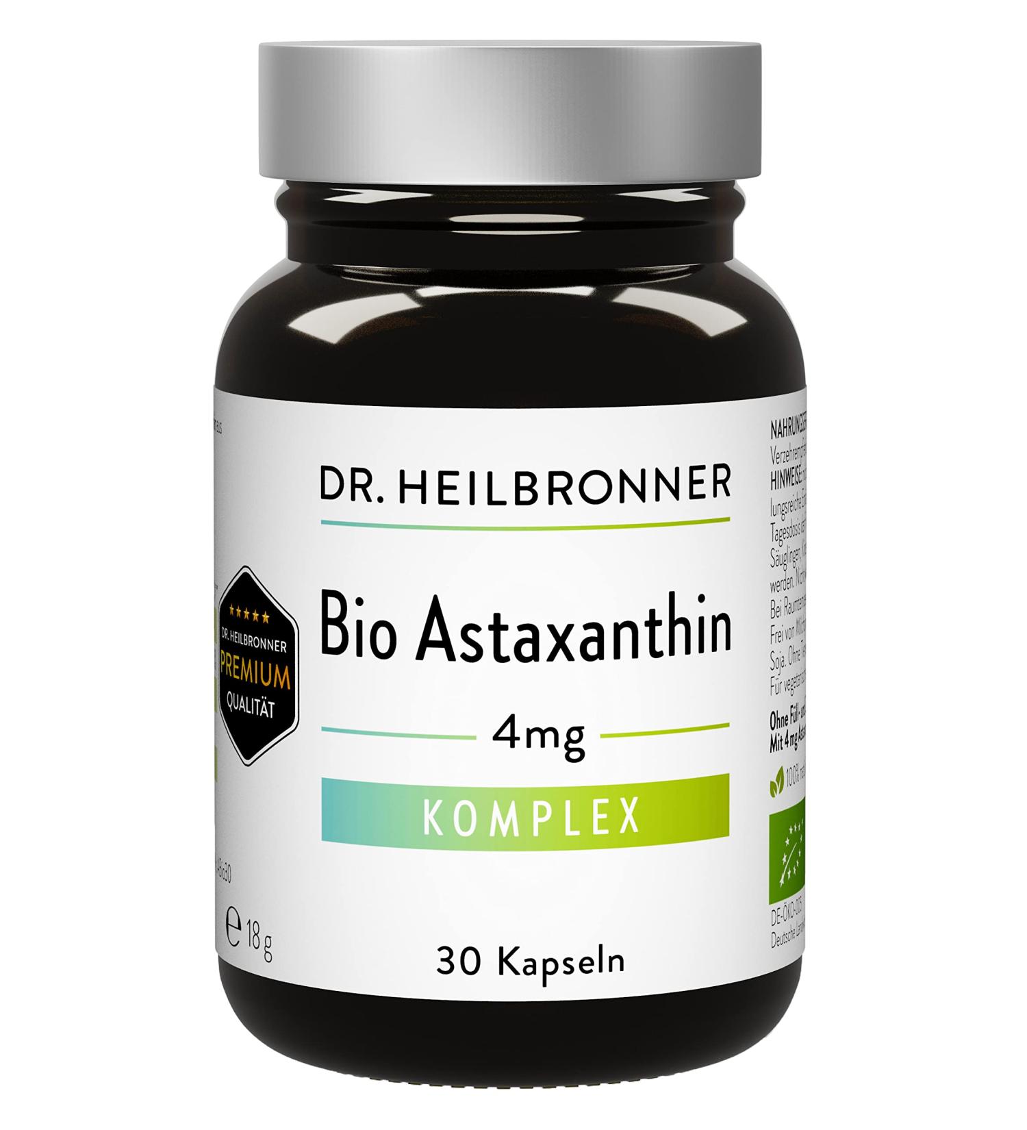 Buy Dr. Heilbronn Bio Astaxanthin 4mg Capsules - Vegan Gluten-Free & Lactose-Free Antioxidants from Haematococcus Pluvialis | Premium Quality Carotenoid Supplements - Buy Online on GoSupps.com