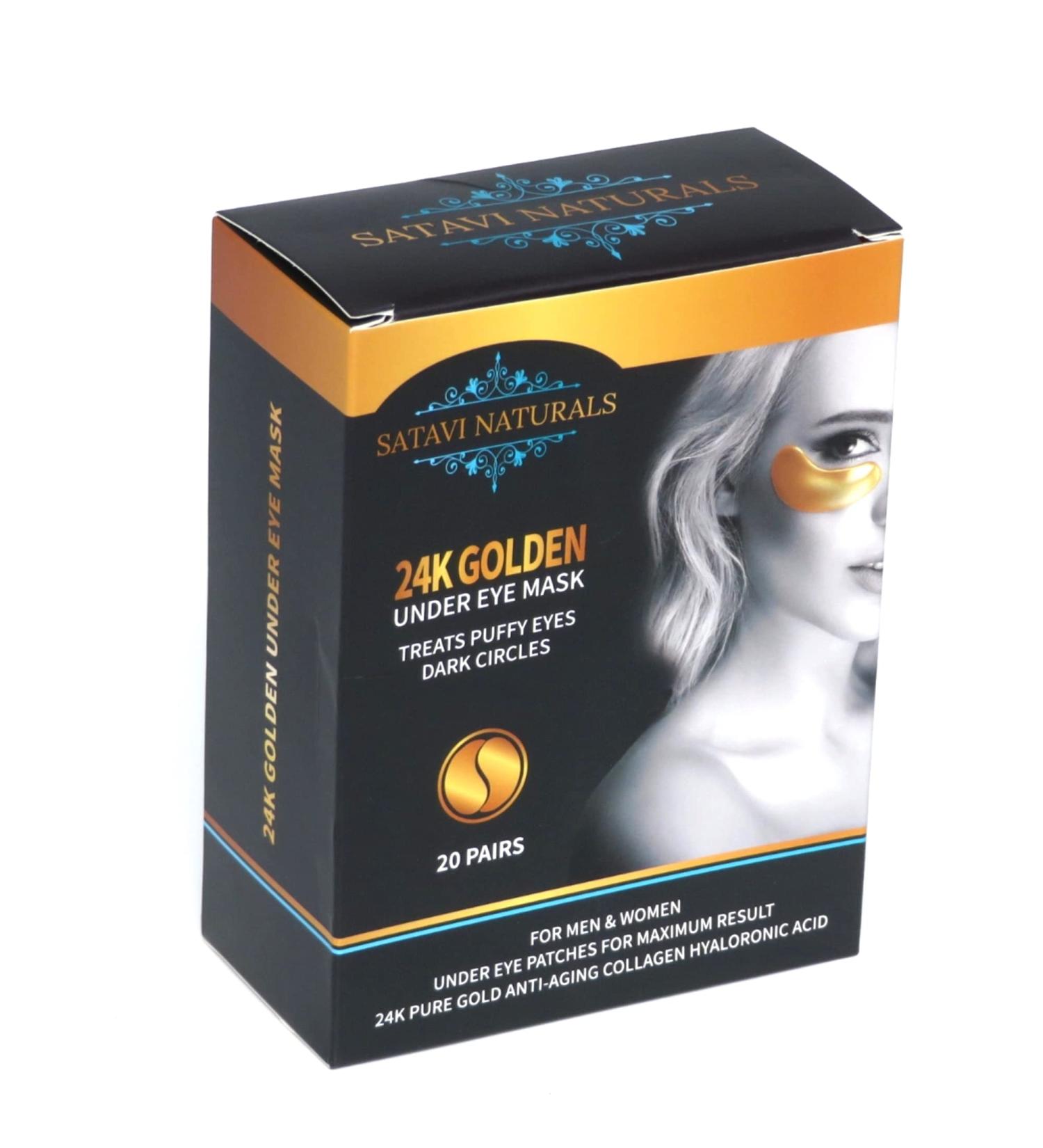 24K Gold Under Eye Mask Patches - 20 Pairs Hydrating Anti-Aging Gel Pads for Dark Circles & Puffy Eyes Treatment - Buy Online on GoSupps.com