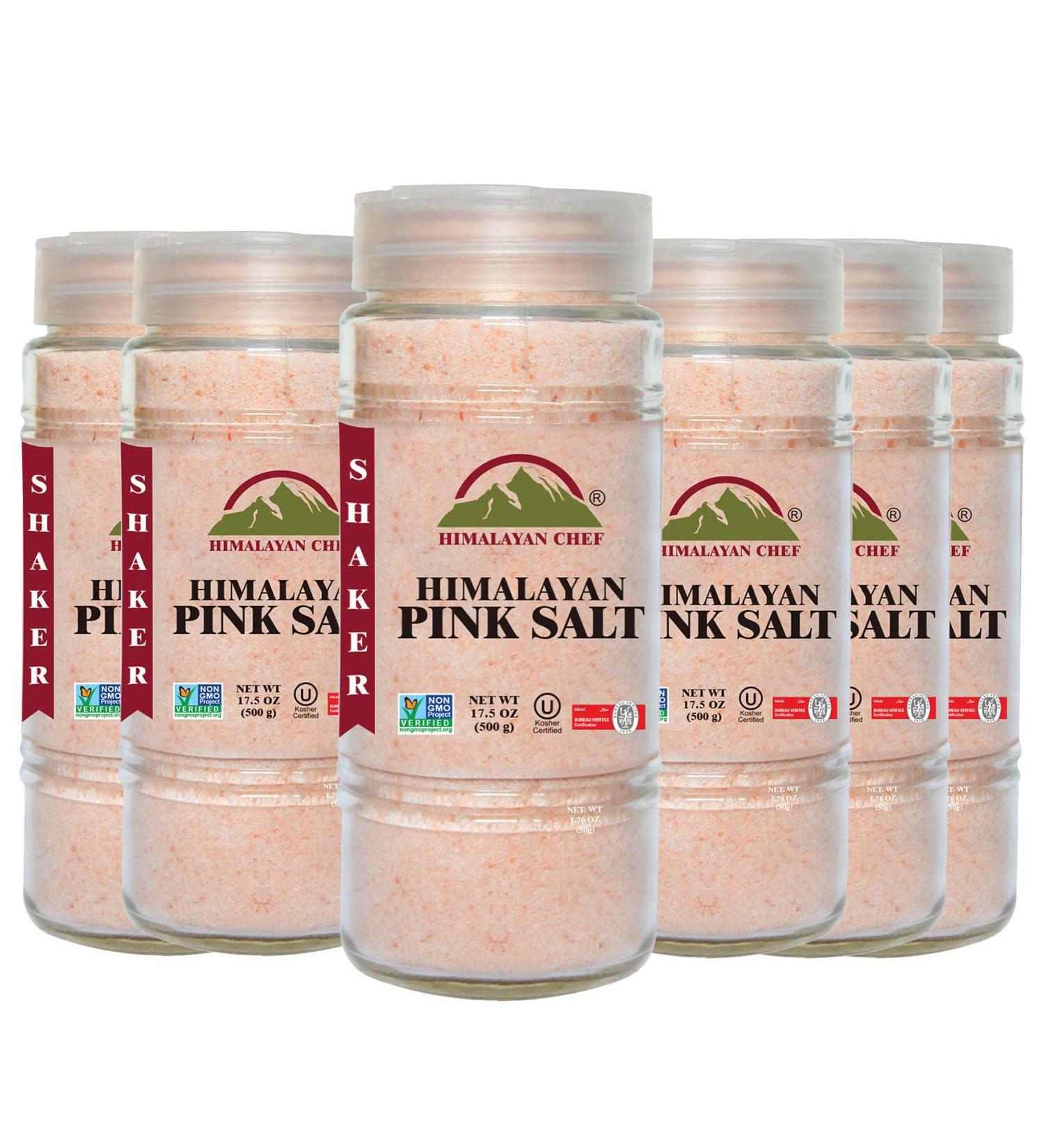 Himalayan Chef Pink Salt Glass Shaker - 6 Pack, 105 oz (1.1 lb each) - Fine Grain Himalayan Salt Shaker - Buy Online on GoSupps.com