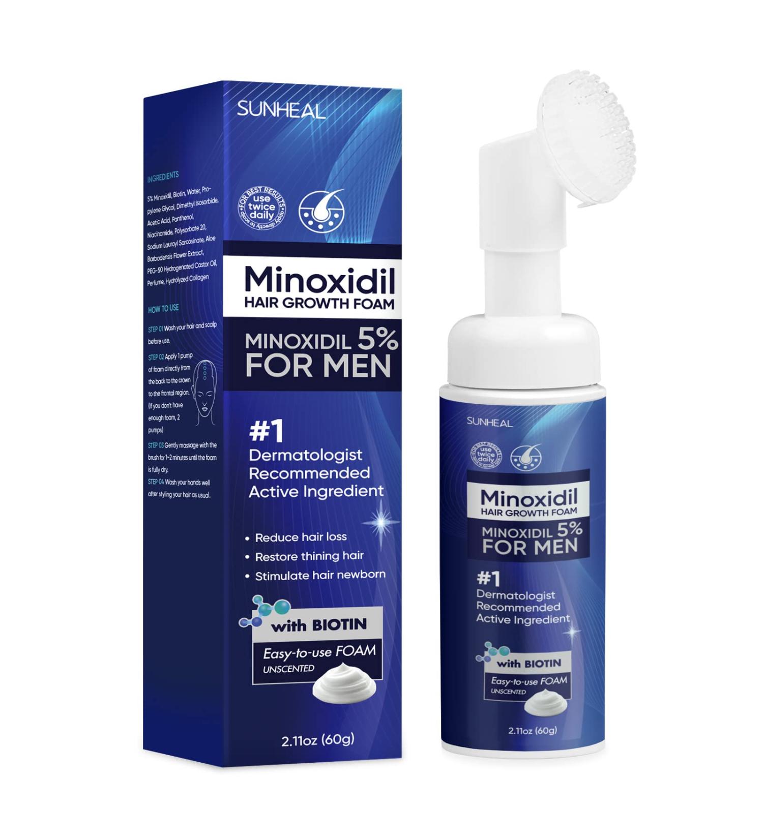 Men's 5% Minoxidil Foam Hair Regrowth Treatment with Brush - 60g | 1-Month Supply - Buy Online on GoSupps.com