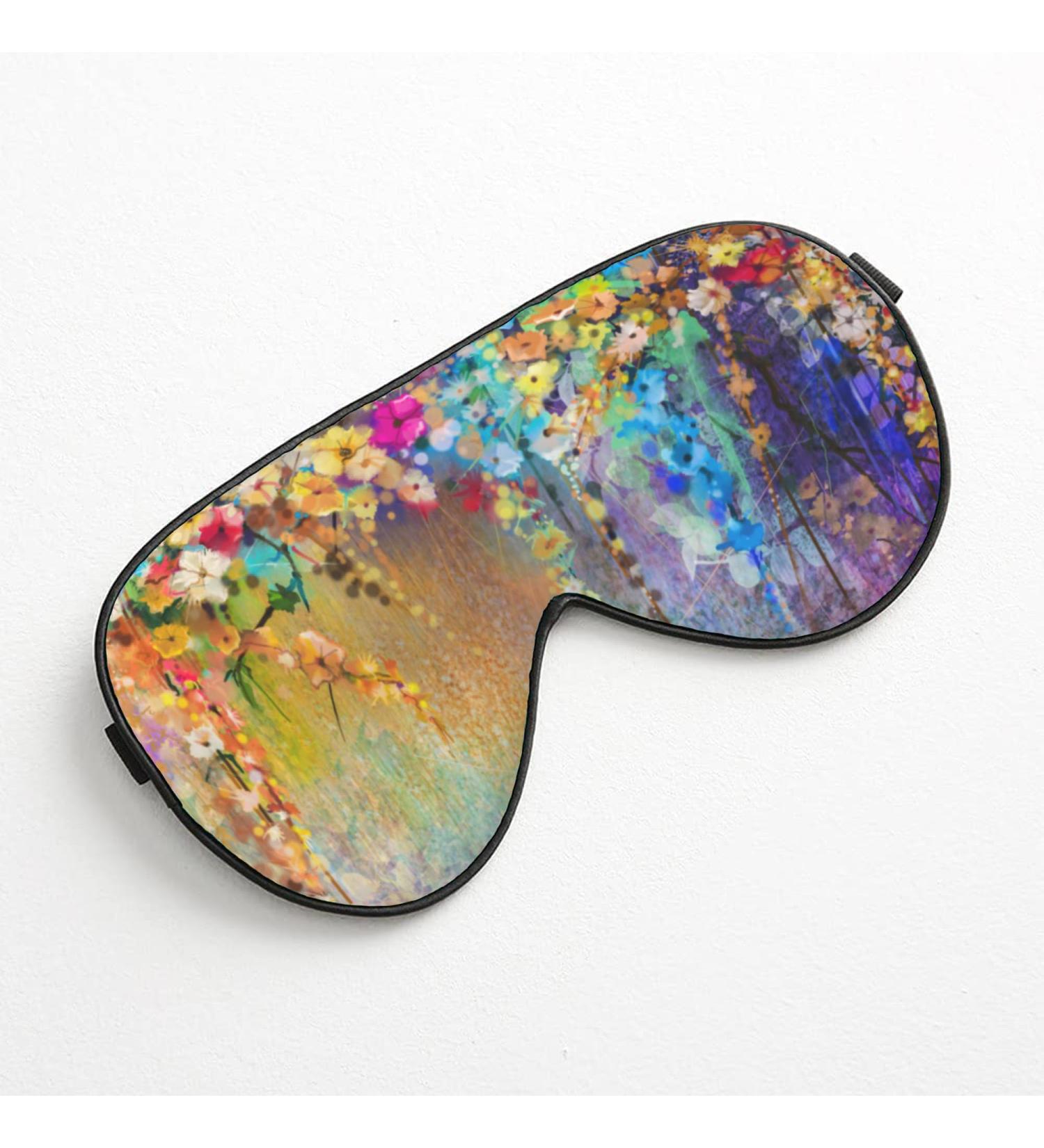 Abstract Ivy Floret Eye Mask | Adjustable Silk Sleep Mask for Travel & Rest - Blue Purple Floral Design - Buy Online on GoSupps.com