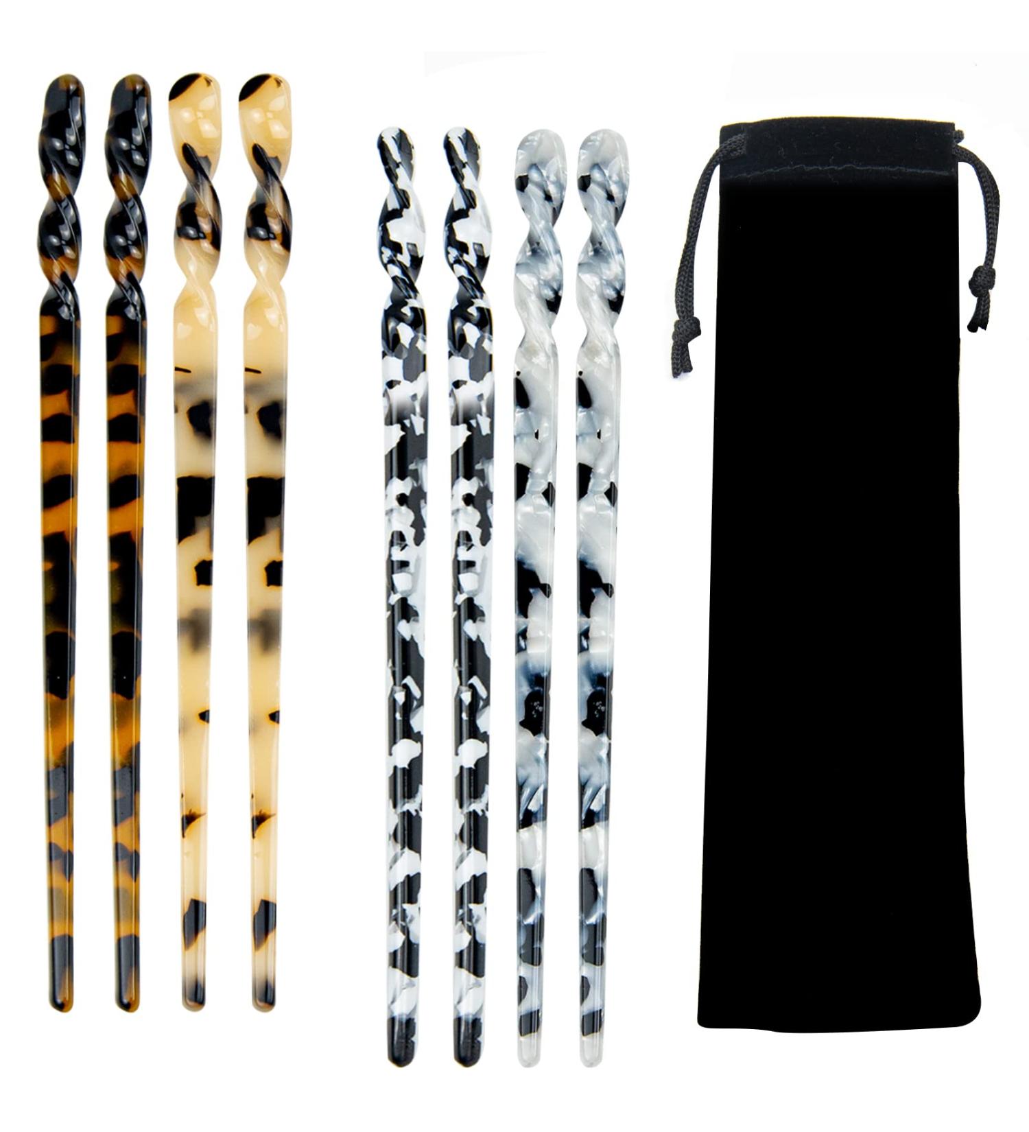 BeautyChen 8-Piece Acetate Hair Sticks - Leopard Print & Tortoise Shell Hairpins for Styling Long Hair - Chinese Retro Hair Accessories for Women - Buy Online on GoSupps.com