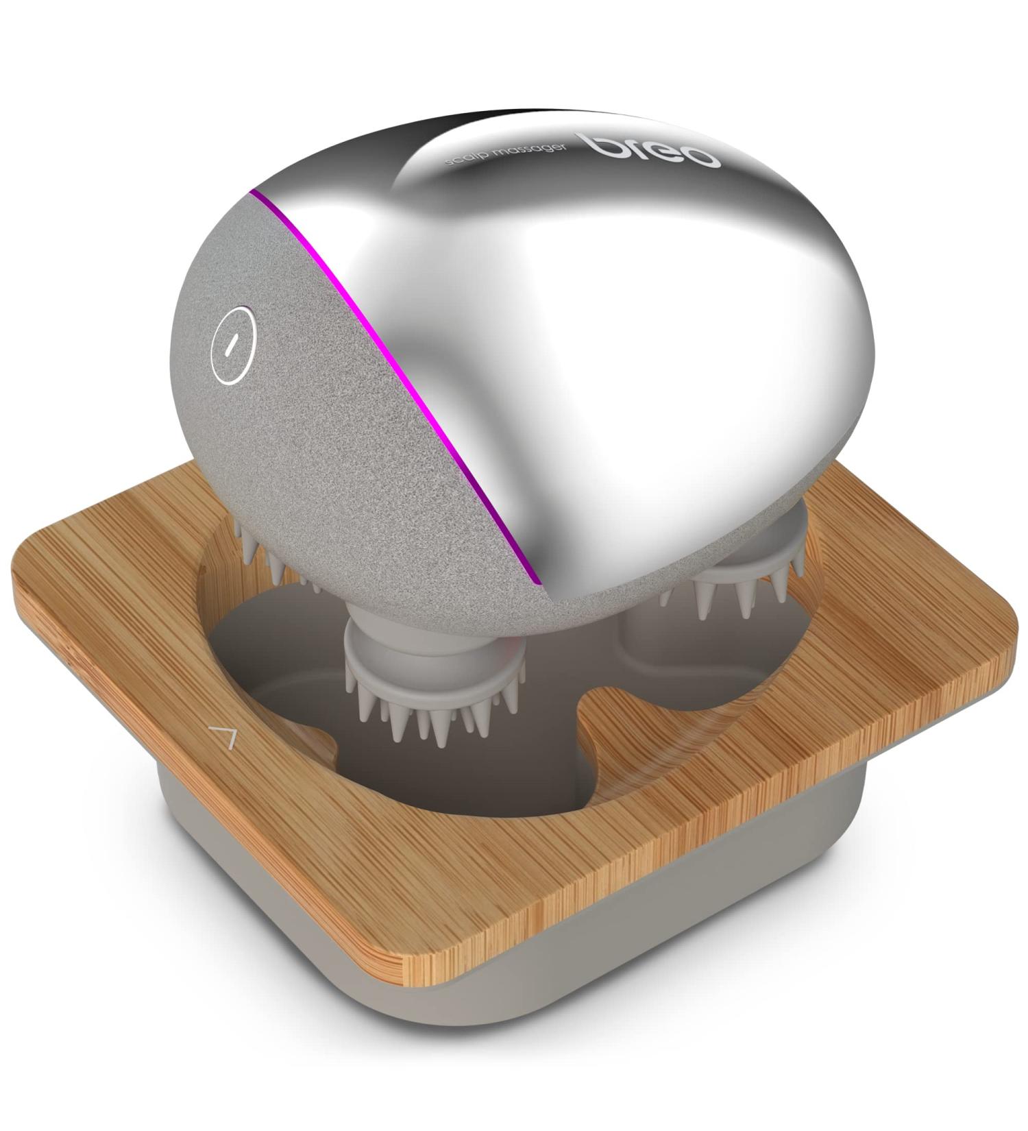 Portable Mini Scalp Massager | IPX7 Waterproof | Rechargeable Head Massager for Stress Relief | Bamboo Wood Base | Removable Nodes | Silver - Buy Online on GoSupps.com