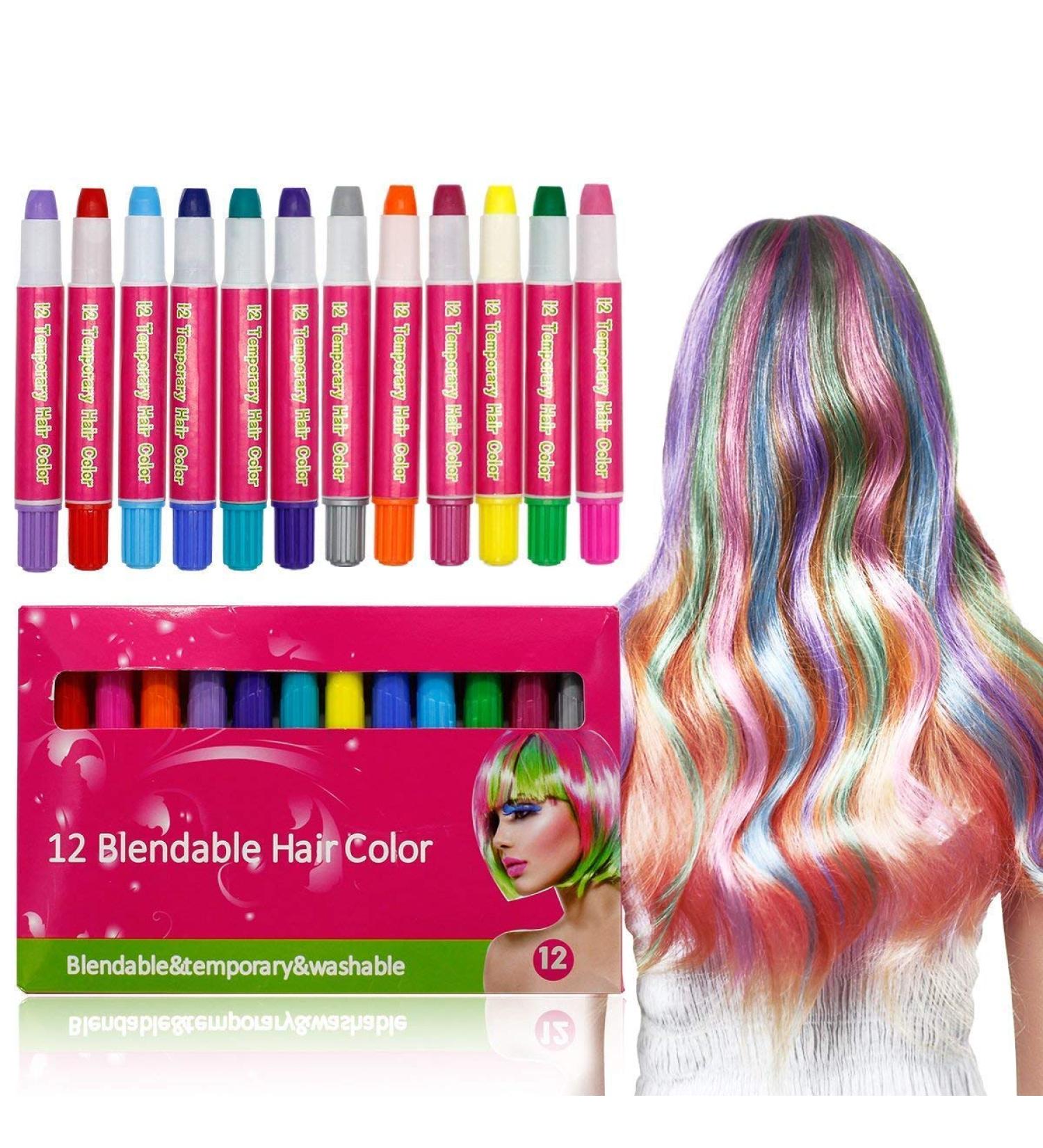 Hair Chalk 12 Colorful Pens - Easy Wash Out Metallic Glitter for All Hair Colors | Perfect Birthday & Party Gifts for Girls | DIY Cosplay & Christmas Fun - Buy Online on GoSupps.com