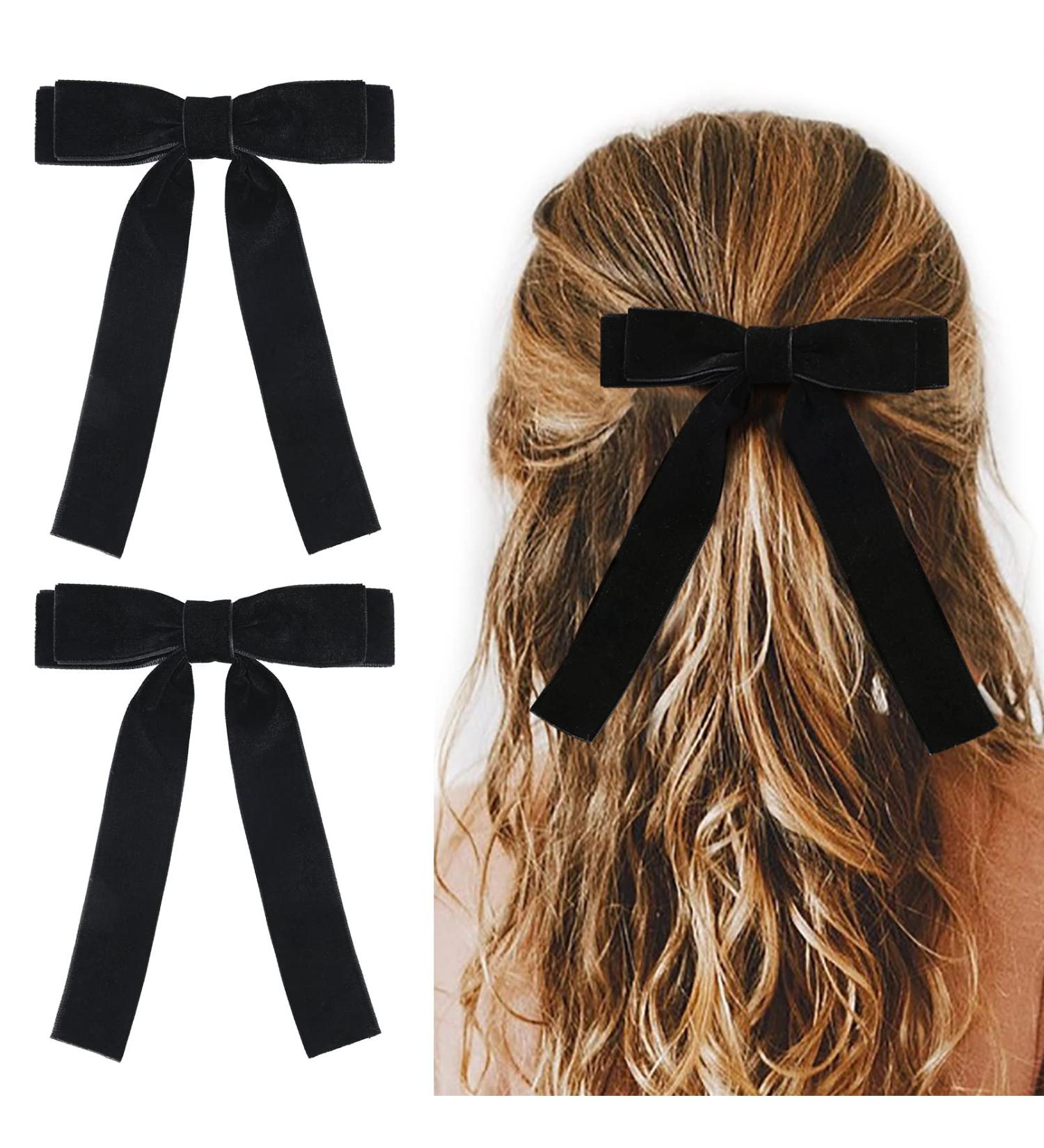 Black Velvet Bows Hair Clip Set for Kids - 2 Pack | Ribbon Accessories for Baby, Toddler, Teen Girls - Buy Online on GoSupps.com