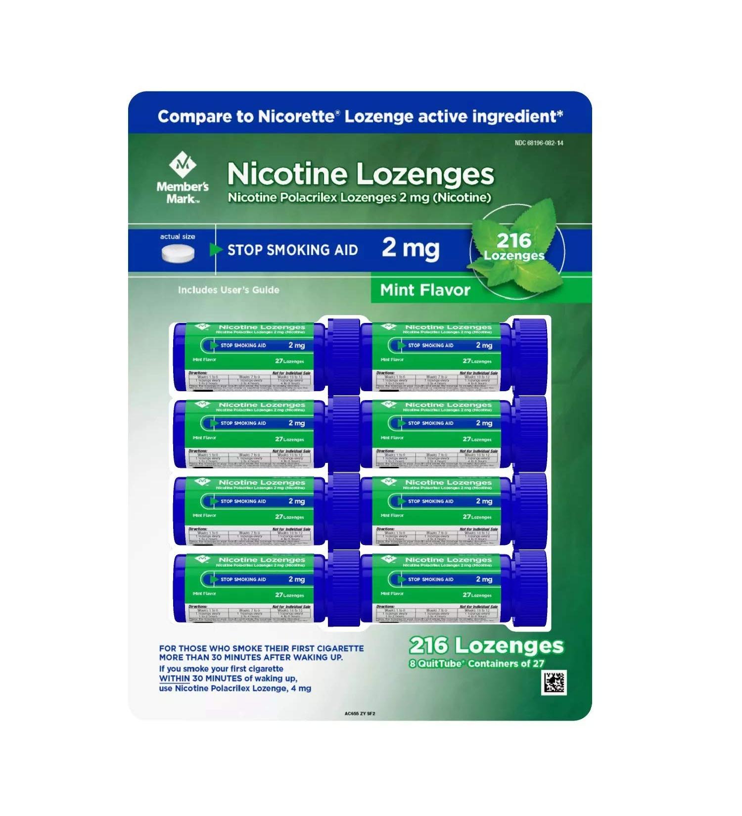 Member's Mark 2mg Nicotine Lozenges Stop Smoking Mint Flavor (27 ct 8pk) - Buy Online on GoSupps.com