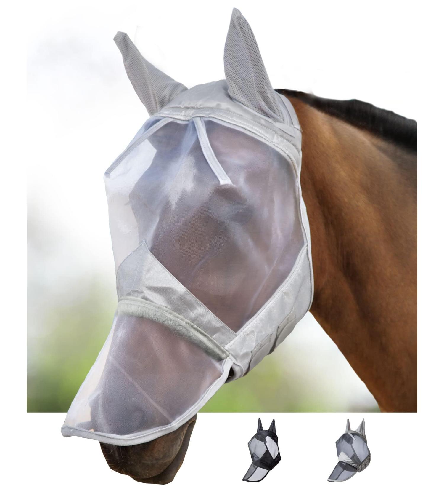 Harrison Howard CareMaster Horse Fly Mask UV Protection Ears and Nose Protection Silver Pony (S) Pony (Small)