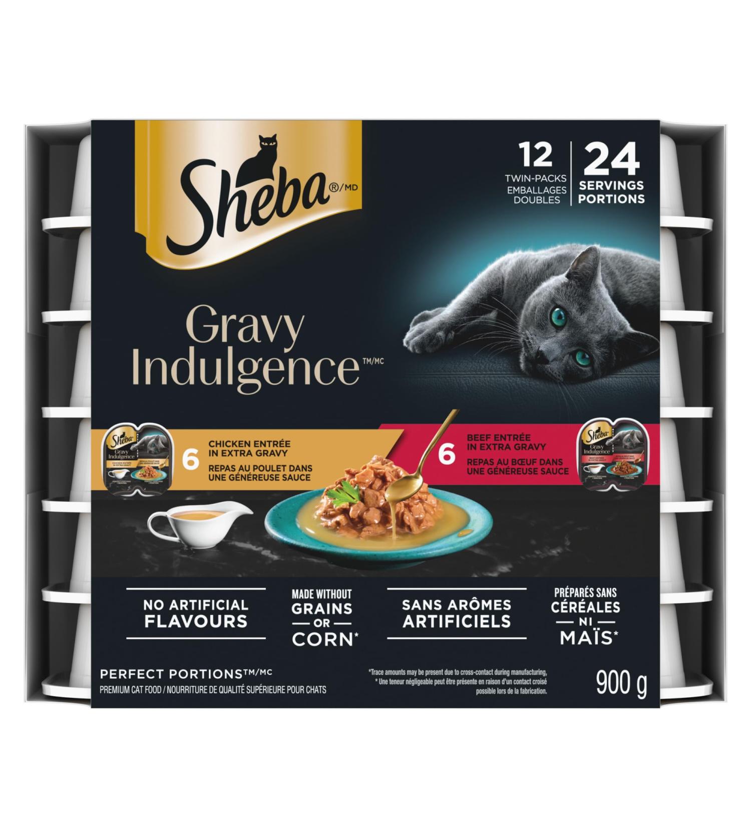 Sheba Gravy Indulgence Perfect Portions Adult Wet Cat Food Chicken & Beef Entr e in Extra Gravy Variety Pack (12) 75g Trays - Buy Online on GoSupps.com