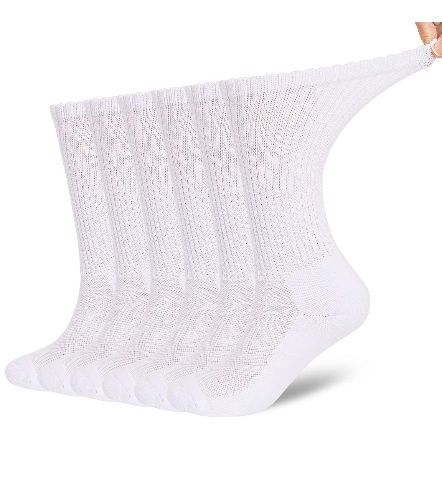 Athlemo Men's Bamboo Diabetic Socks 9-11 White (6 Pairs) | Loose Fit Circulation Crew, Seamless, Breathable & Odor-Free - Buy Online on GoSupps.com