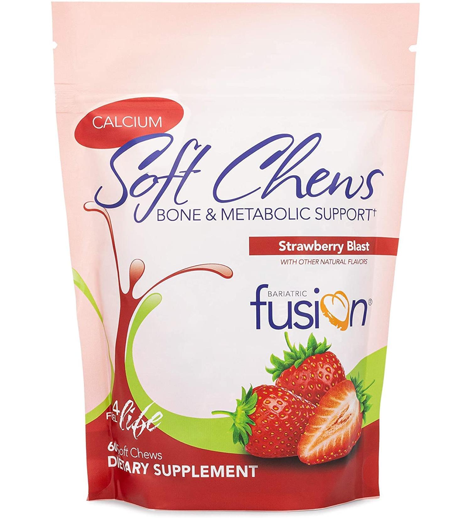 Bariatric Fusion Calcium Citrate & Energy Soft Chew Vitamin - 60 Count Strawberry Blast for Bariatric Surgery Patients | Sugar Free, Gastric Bypass & Sleeve Gastrectomy - Buy Online on GoSupps.com