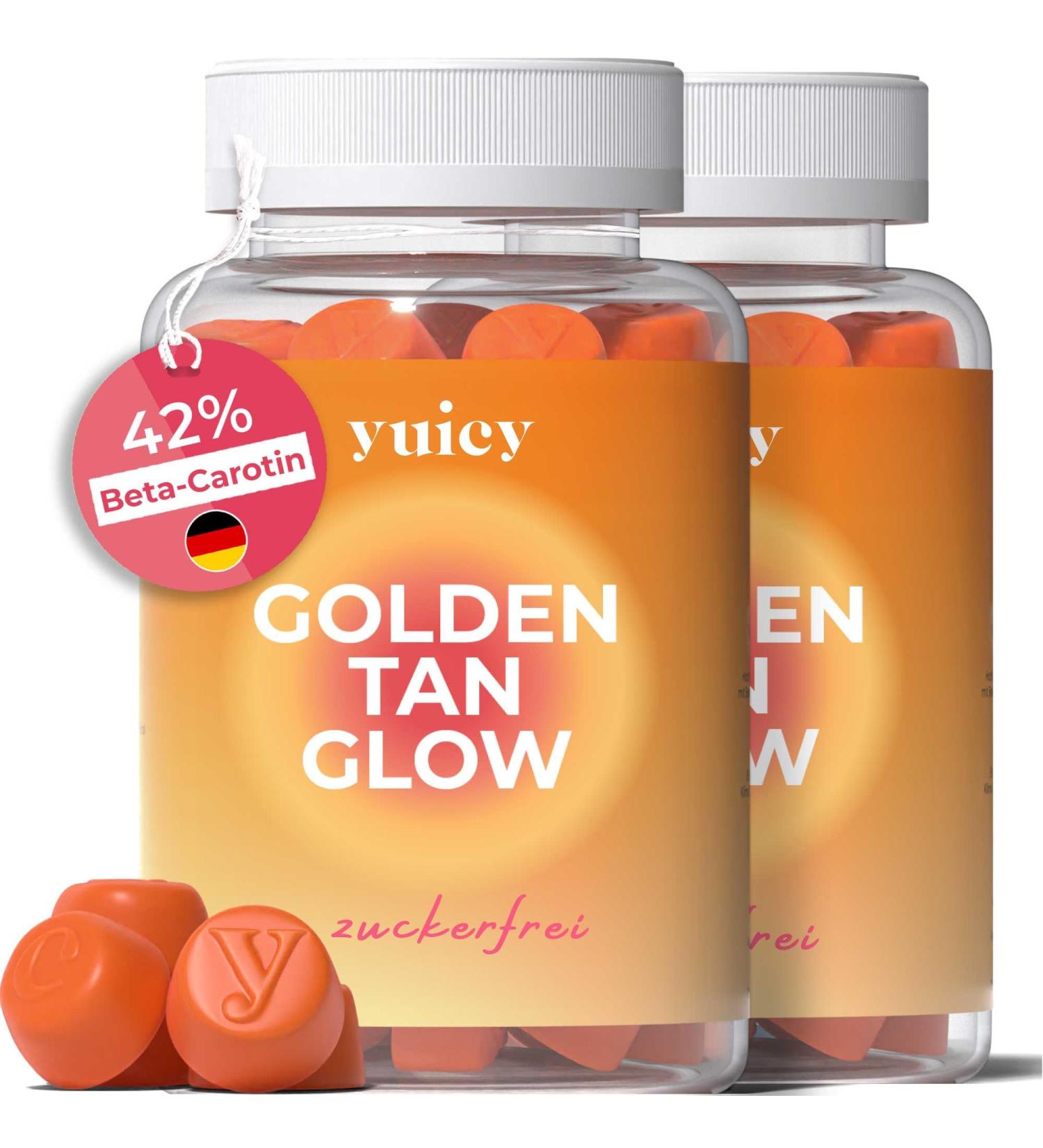 Yuicy Golden Tan Glow Gummies - High-Dose Skin Vitamins for Lasting Tan & Healthy Skin | Vegan | Made in Germany | 120-Count Double Pack - Buy Online on GoSupps.com