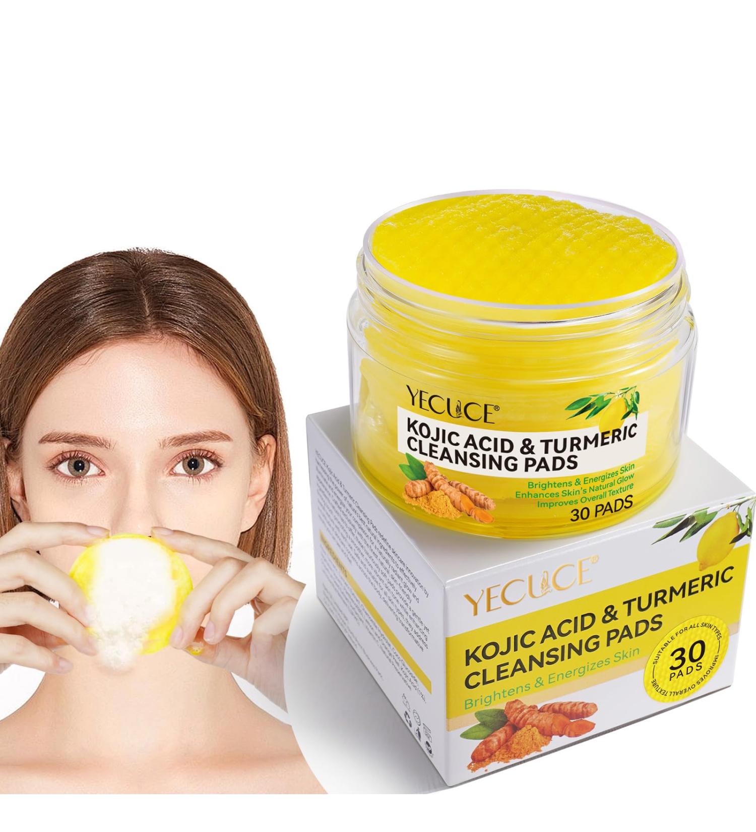 Buy Turmeric Kojic Acid Cleansing Pads | Exfoliating Face Scrub for Balanced Skin Oil & Water - 30 Counts - Buy Online on GoSupps.com