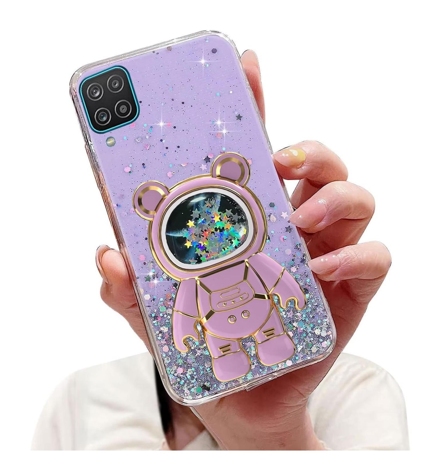Buy Tivenfezk Nadoli Astronaut Glitter Case for Samsung Galaxy A22 5G Soft Silicone Stand Cover Purple Treibsand Design - Buy Online on GoSupps.com