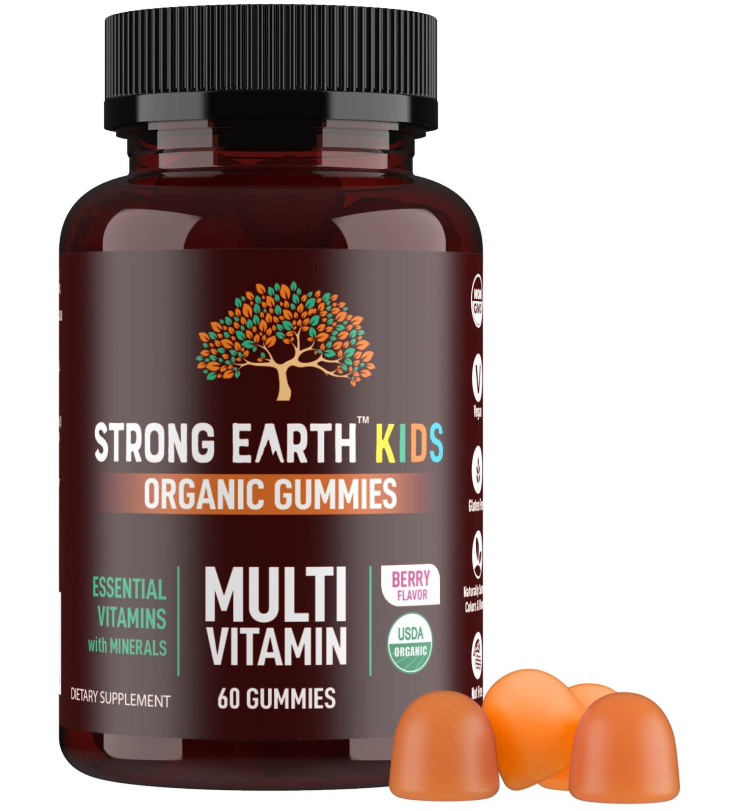 Strong Earth Organic Multivitamin Gummies for Kids | Immune Support Chewable Vitamins A C D3 E B6 & Zinc | Berry Flavor | 60 Count - Buy Online on GoSupps.com