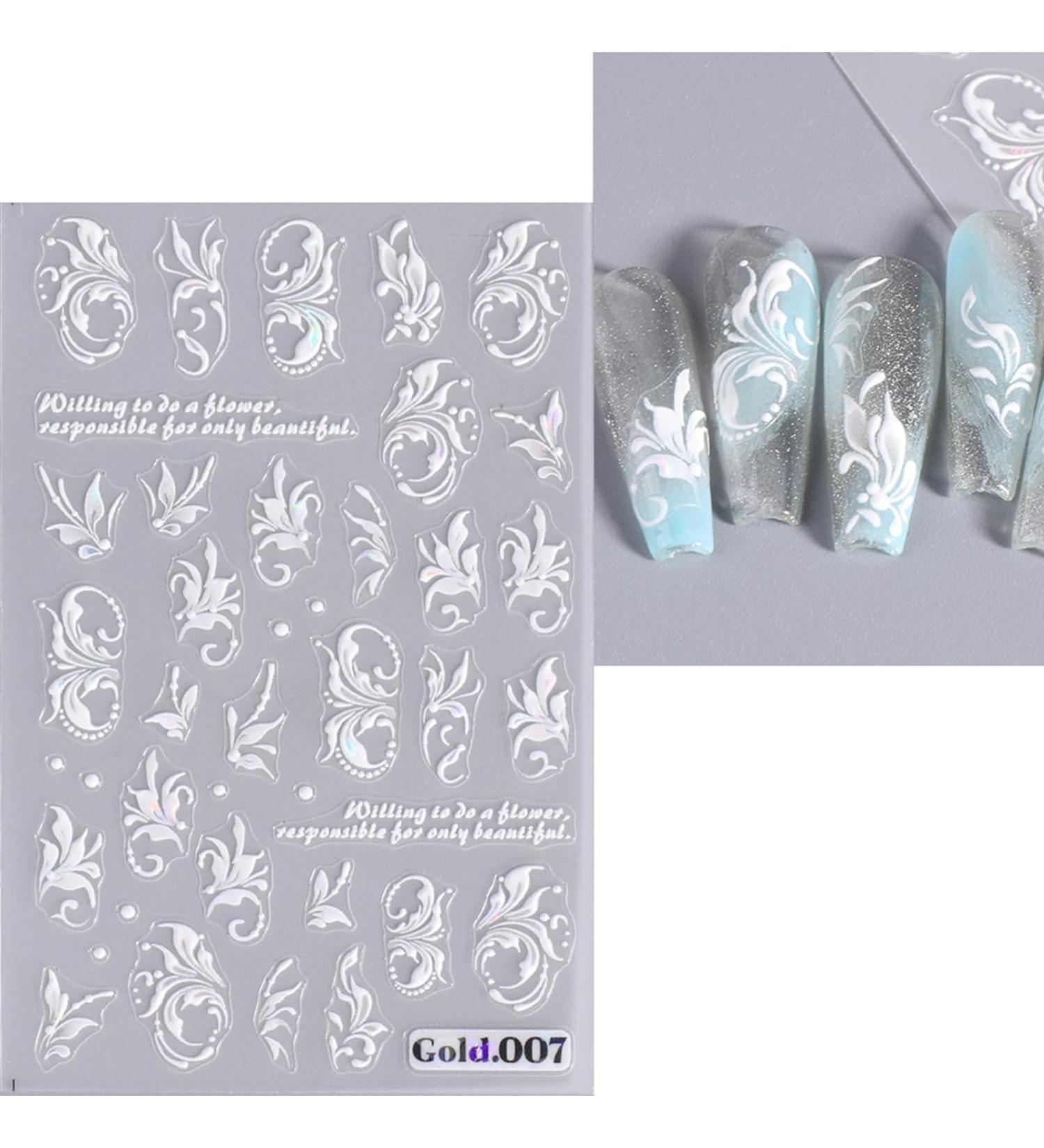 Nail Art Sticker Natural Nail Sticker Embossed Nails Art Stickers Creative Engraved White Butterfly Pattern Manicure Decals Exquisite Diy Nail Design Adhesive Decoration Stickers G - Buy Online on GoSupps.com