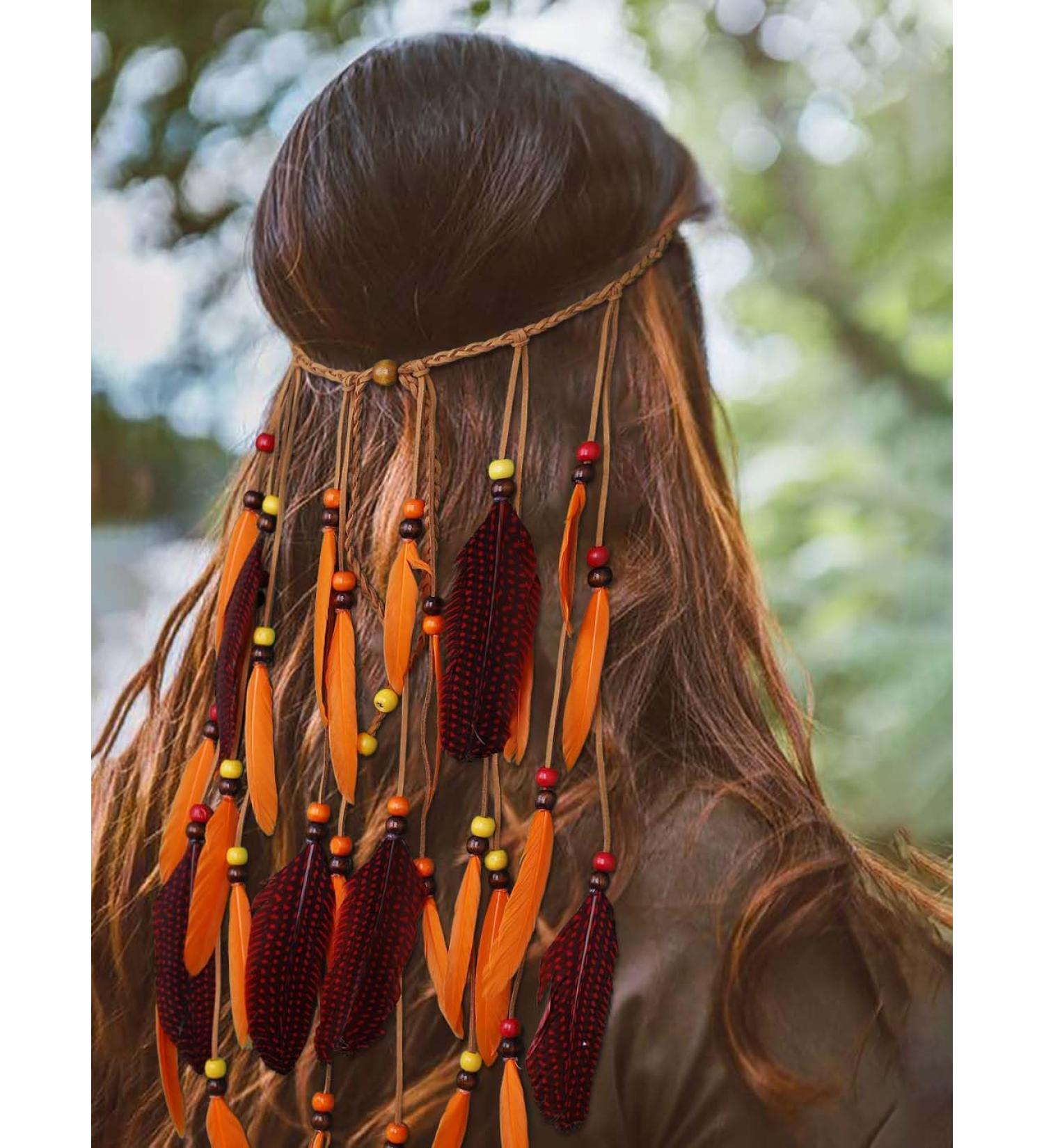 IYOU Boho Feather Headbands Orange Hippie Headpiece Tassel Headdress Gypsy India Hair Accessories for Women and Girls - Buy Online on GoSupps.com