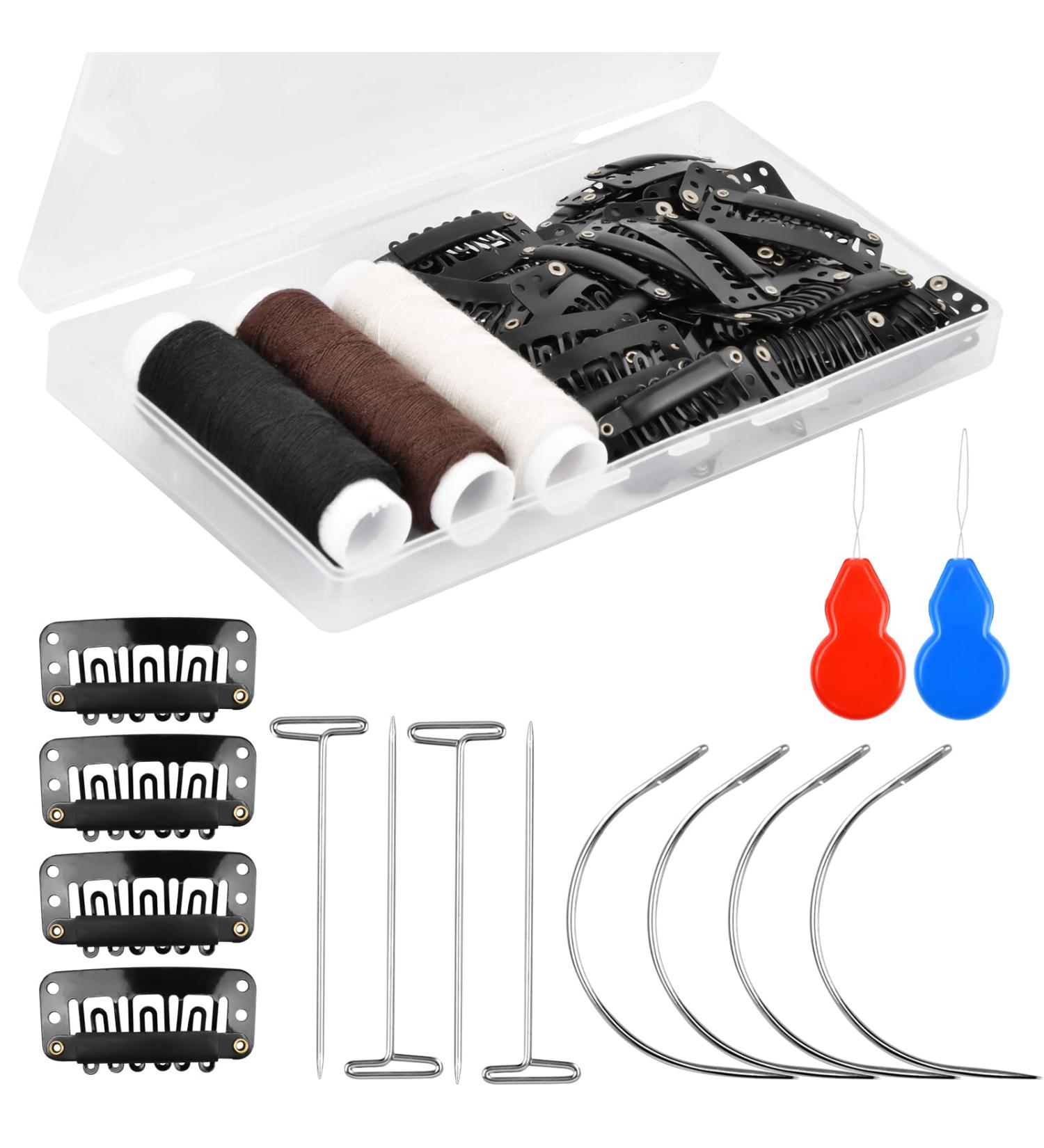 Buy Pinsheng 85-Piece Hair Extension Clip & Wigs Production Set - 50 Clips 20 T-Needles 10 Curved Needles Thread & Yarn in Black Brown Blonde - International Shipping Available - Buy Online on GoSupps.com