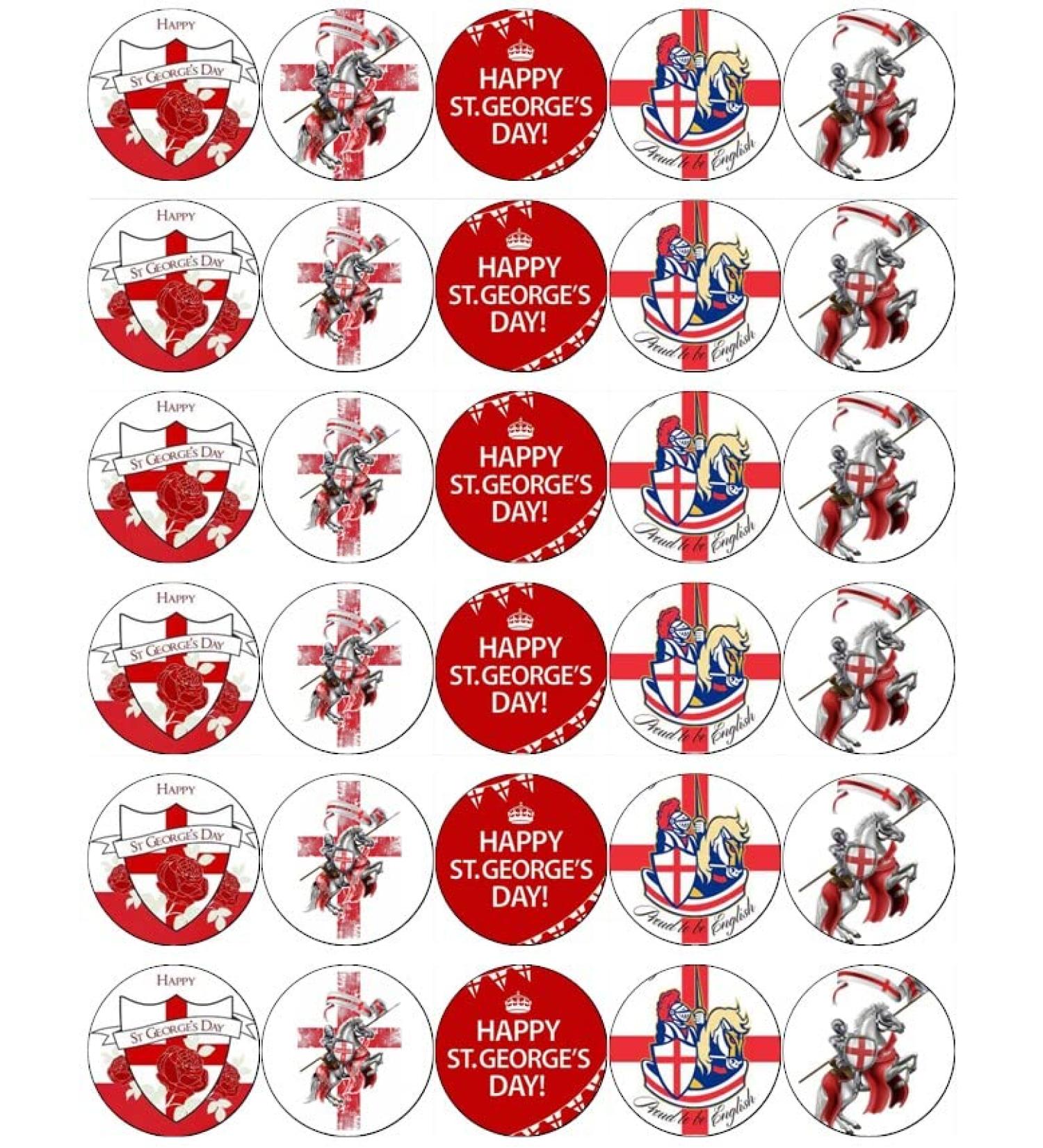 30 St George's Day England Cupcake Toppers Edible Wafer Paper Fairy Cake Toppers Birthday Cake Decorations