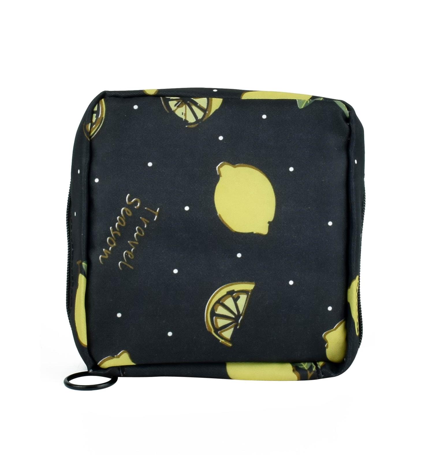 Portable Sanitary Napkin & Menstrual Cup Storage Bag - Black Lemon | Ideal Period Pouch for Women & Teen Girls - Buy Online on GoSupps.com