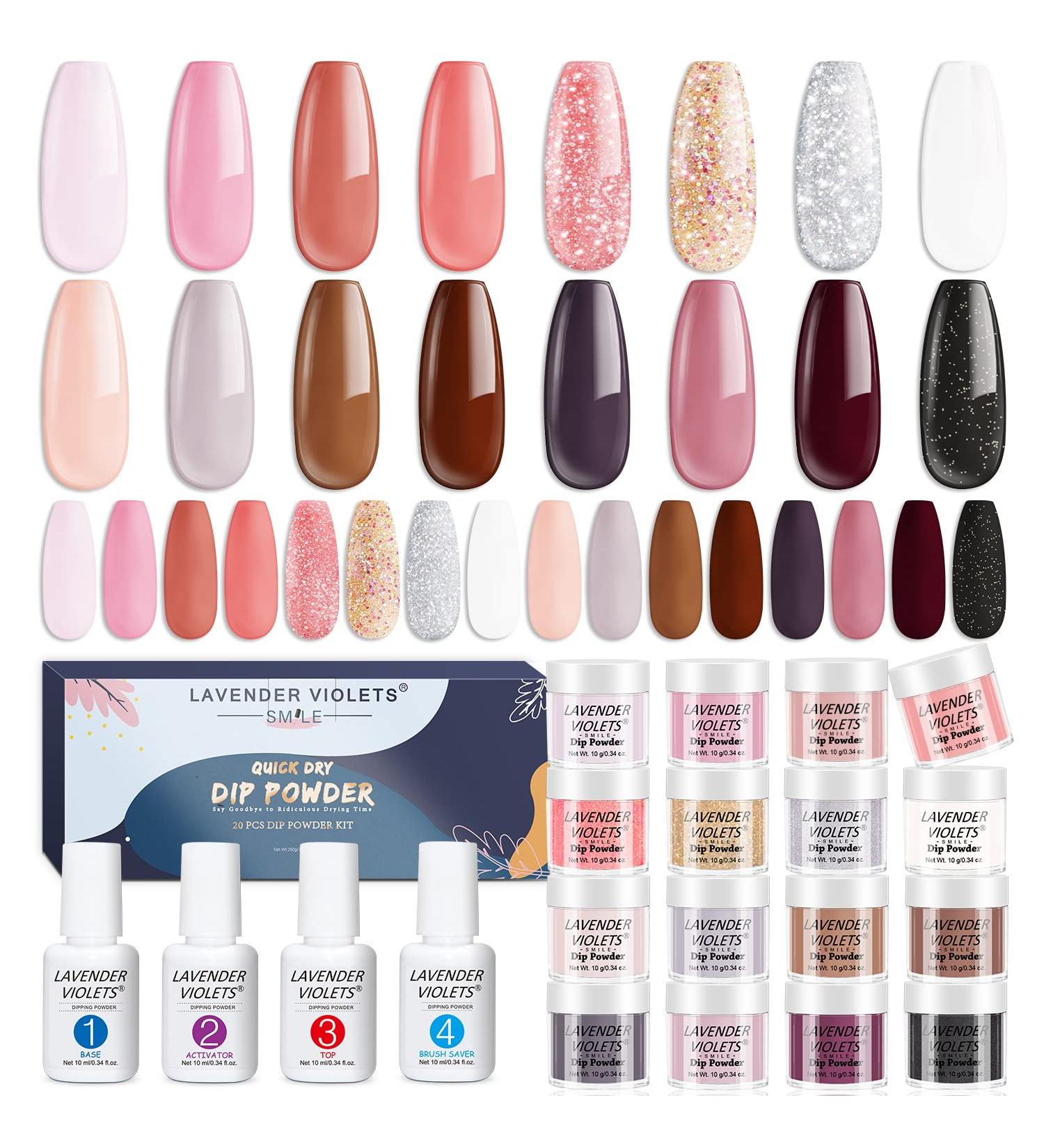 Lavender Violets 20PCS Fast Dry Dip Powder Nail Kit - Nude Glitter Pink and Brown Dipping Powder Set for Salon Manicure & Nail Art - Miss Coffee Collection M960 - Buy Online on GoSupps.com