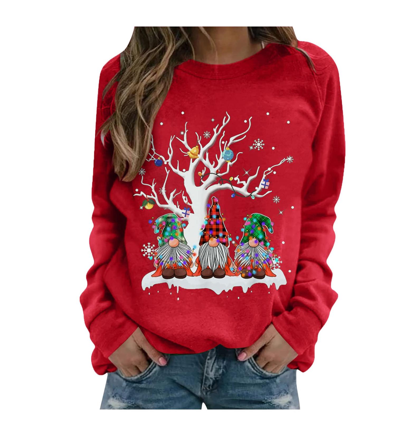 Women's Christmas Snowman & Penguin Print Sweatshirt | O-Neck Raglan Top | Comfy Xmas Jumper & Winter Sweater - Z36 Red (Size M) - Buy Online on GoSupps.com