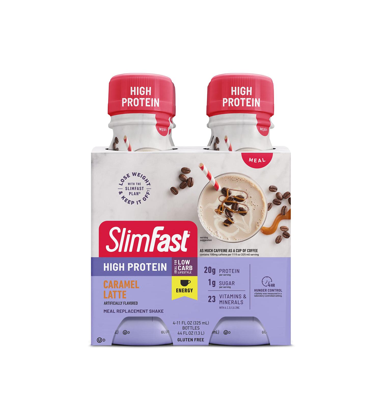 SlimFast Advanced Energy Caramel Latte Shake 4ct, 20g Protein, 11 fl oz - Pack of 4 - Buy Online on GoSupps.com