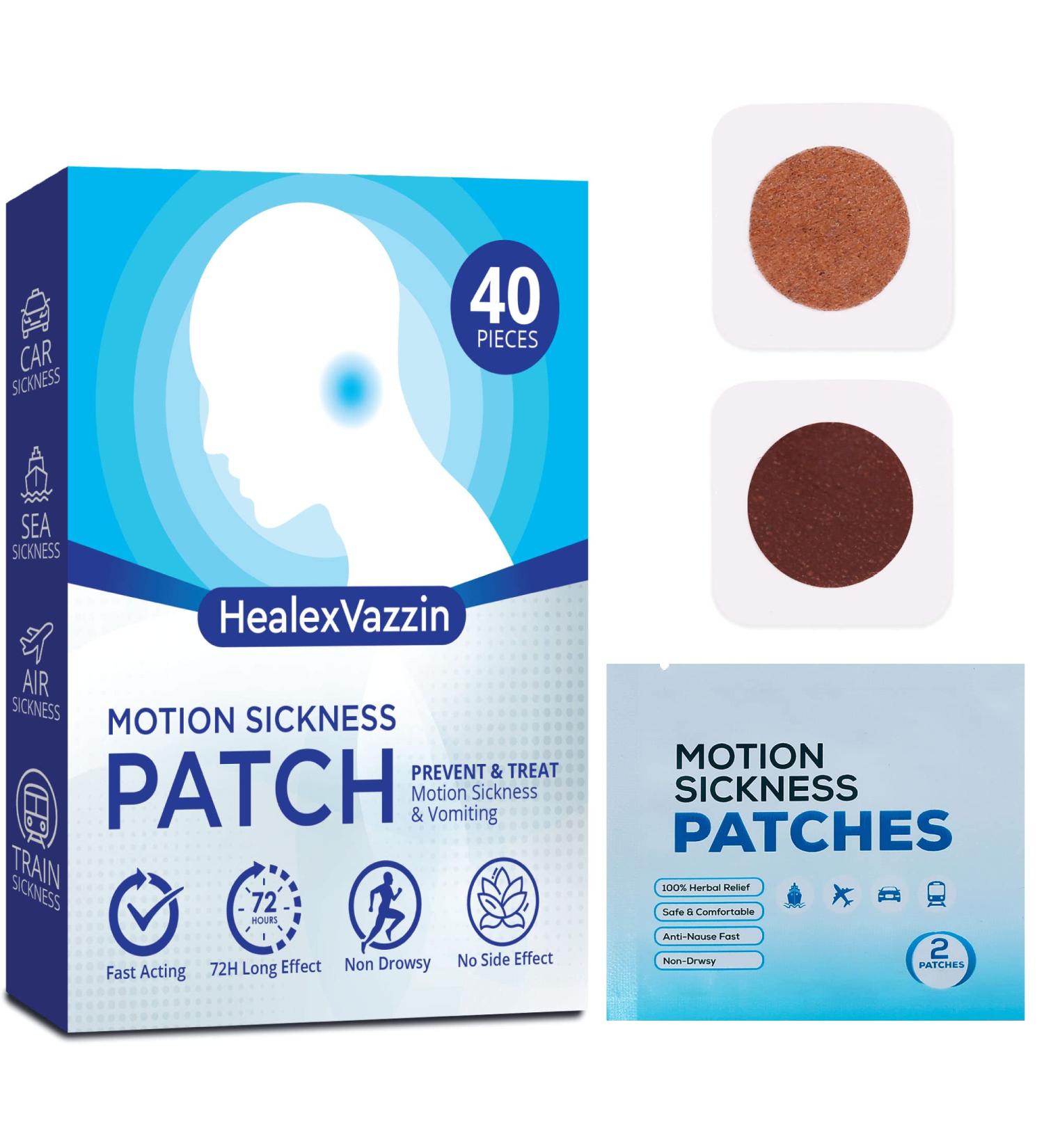 HealexVazzin Motion Sickness Patches - 40 Count | Fast Acting, Non-Drowsy Relief for Travel by Car, Ship, Plane | Waterproof Sea Sickness Patch with No Side Effects - Buy Online on GoSupps.com