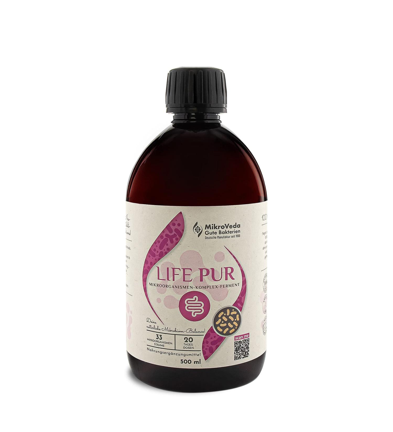 Buy Microveda Life PUR 500ML - Vegan Enzyme Ferment Drink with 33 Bacterial Strains | Super Activated & Bioavailable | International Shipping - Buy Online on GoSupps.com