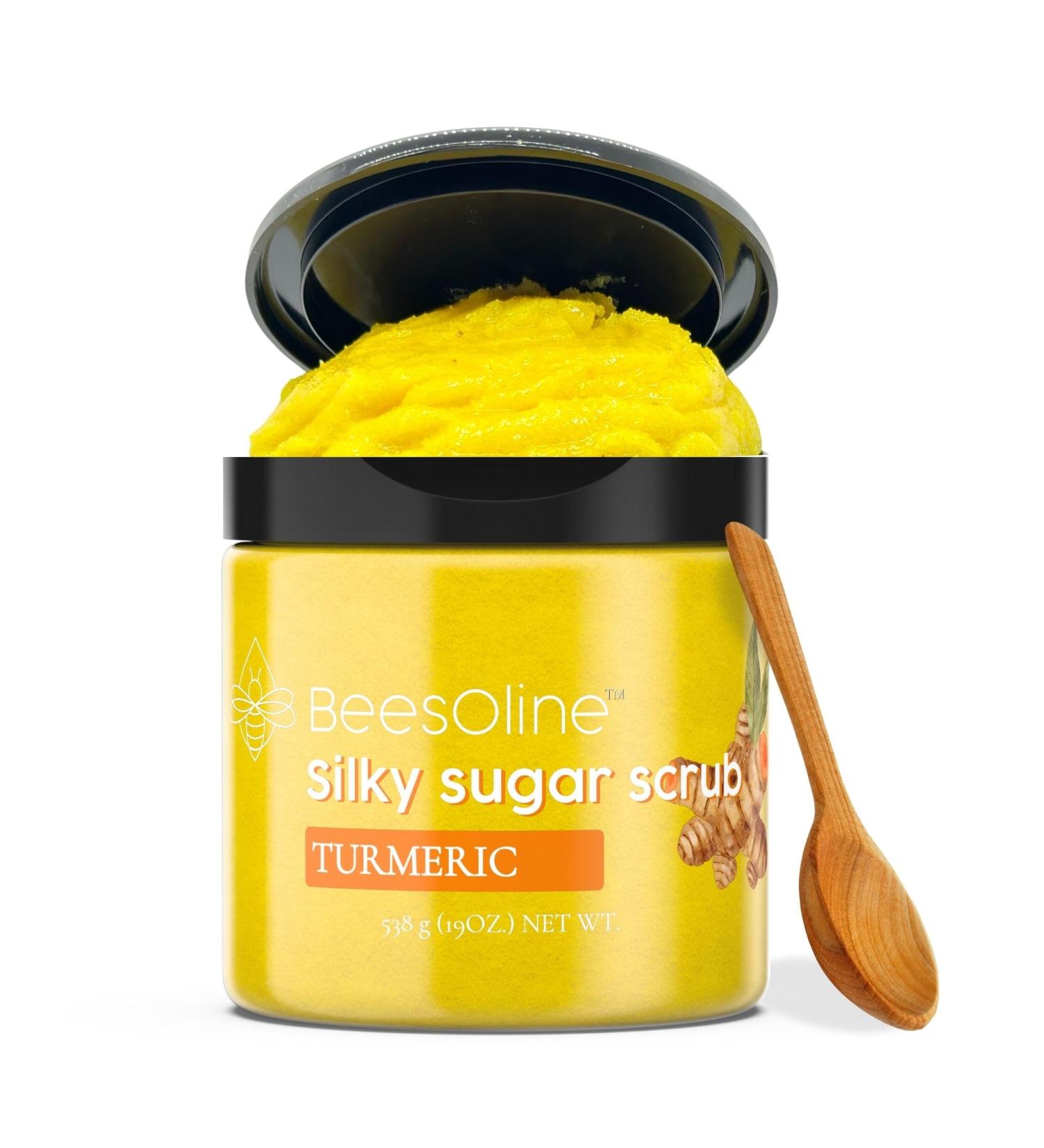 Silky Sugar Scrub by BeesOline | 19oz Turmeric Exfoliant with Organic Oils | Premium Cane Sugar - Exfoliate & Nourish Skin - Buy Online on GoSupps.com