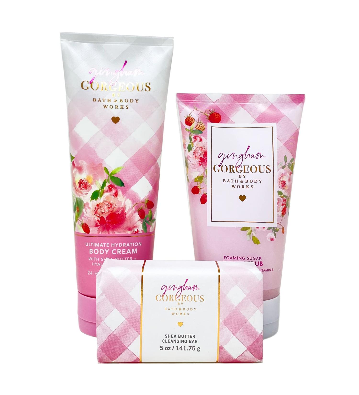 Bath & Body Works Gingham Gorgeous 3 Piece Set | Body Cream Body Scrub & Cleansing Bar - Full Size - Shop Internationally - Buy Online on GoSupps.com