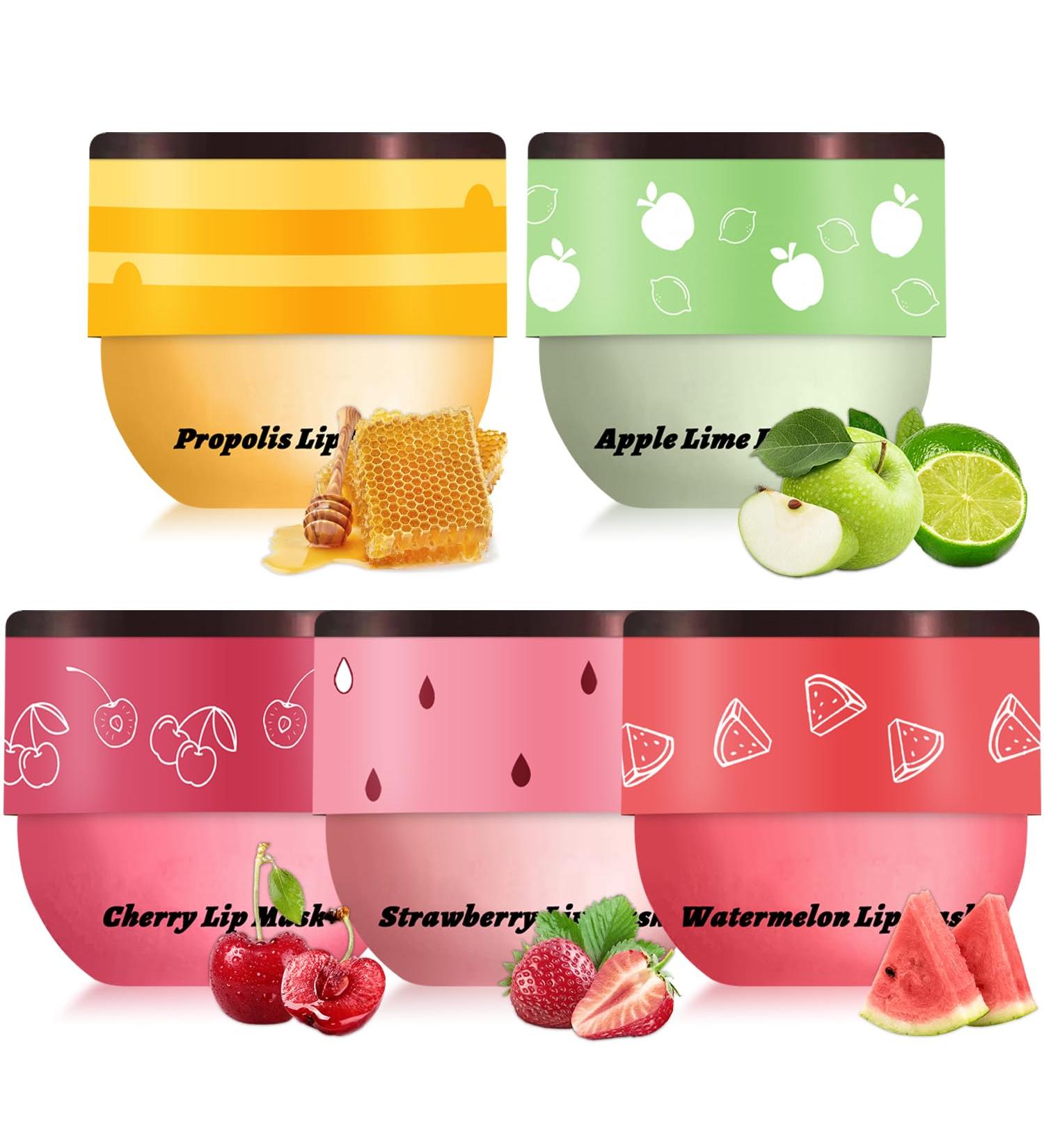 5 PCS Bee Balm Lip Balm Lip Mask Honey Pot Lip Mask Propolis Moisturizing Lip Balm Hydrating Prevention Dry and Cracked Lip Scrubs Exfoliator Lip Care (Strawberry&Watermelon&Honey&Apple Lime&Cherry) - Buy Online on GoSupps.com