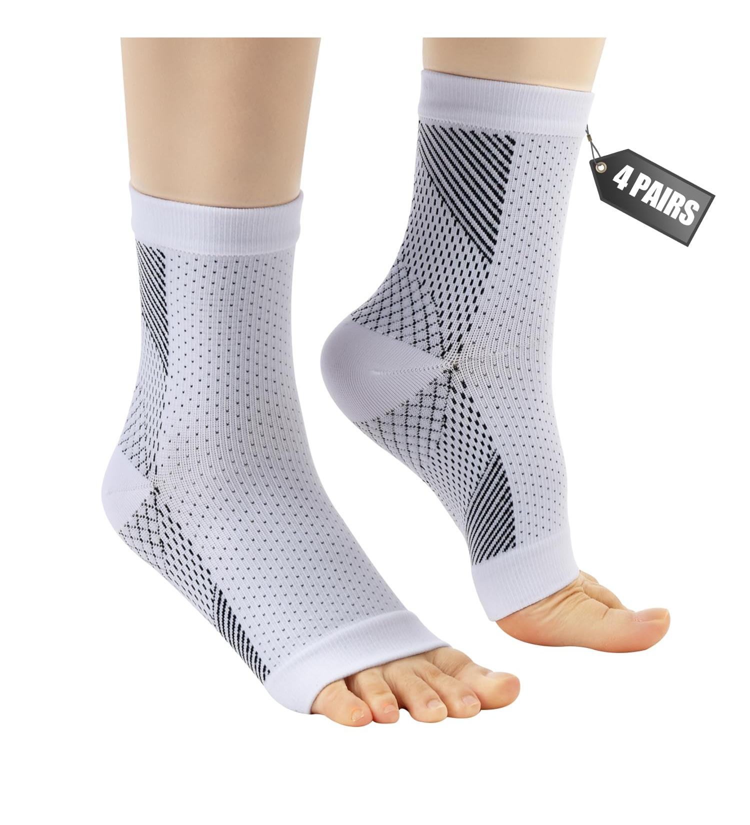 4 Pairs Neuropathy Socks Compression Socks for Women & Men Ankle Support Brace Plantar Fasciitis Socks for Sprained Ankle Pain Relief 2-4.5 White - Buy Online on GoSupps.com