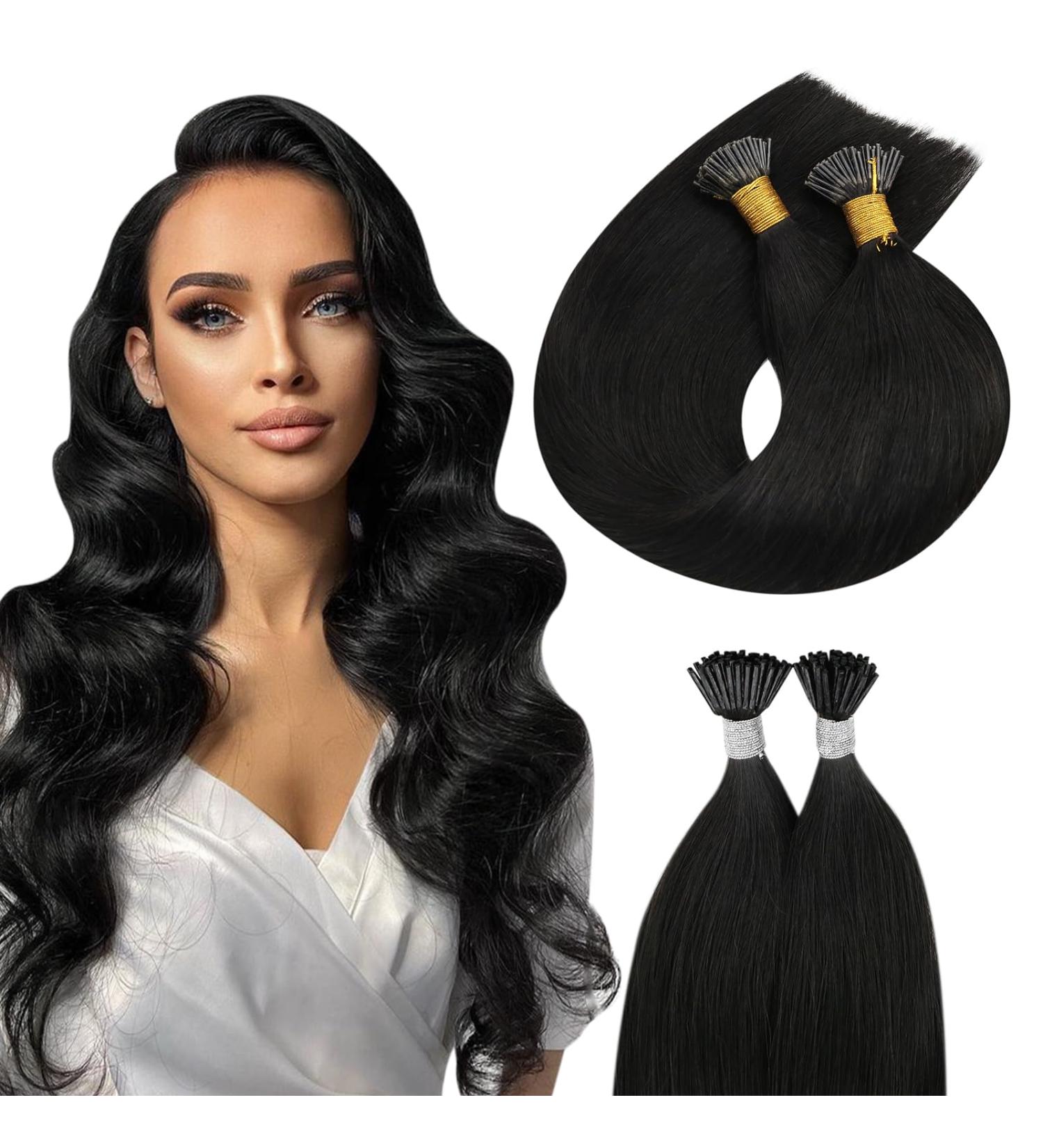 Moresoo I Tip Extensions - 45 cm Real Hair Bonding Extensions | Natural Black Pre-Bonded Keratin Extensions - 40g/Pack | 18 Inch #1B - Buy Online on GoSupps.com