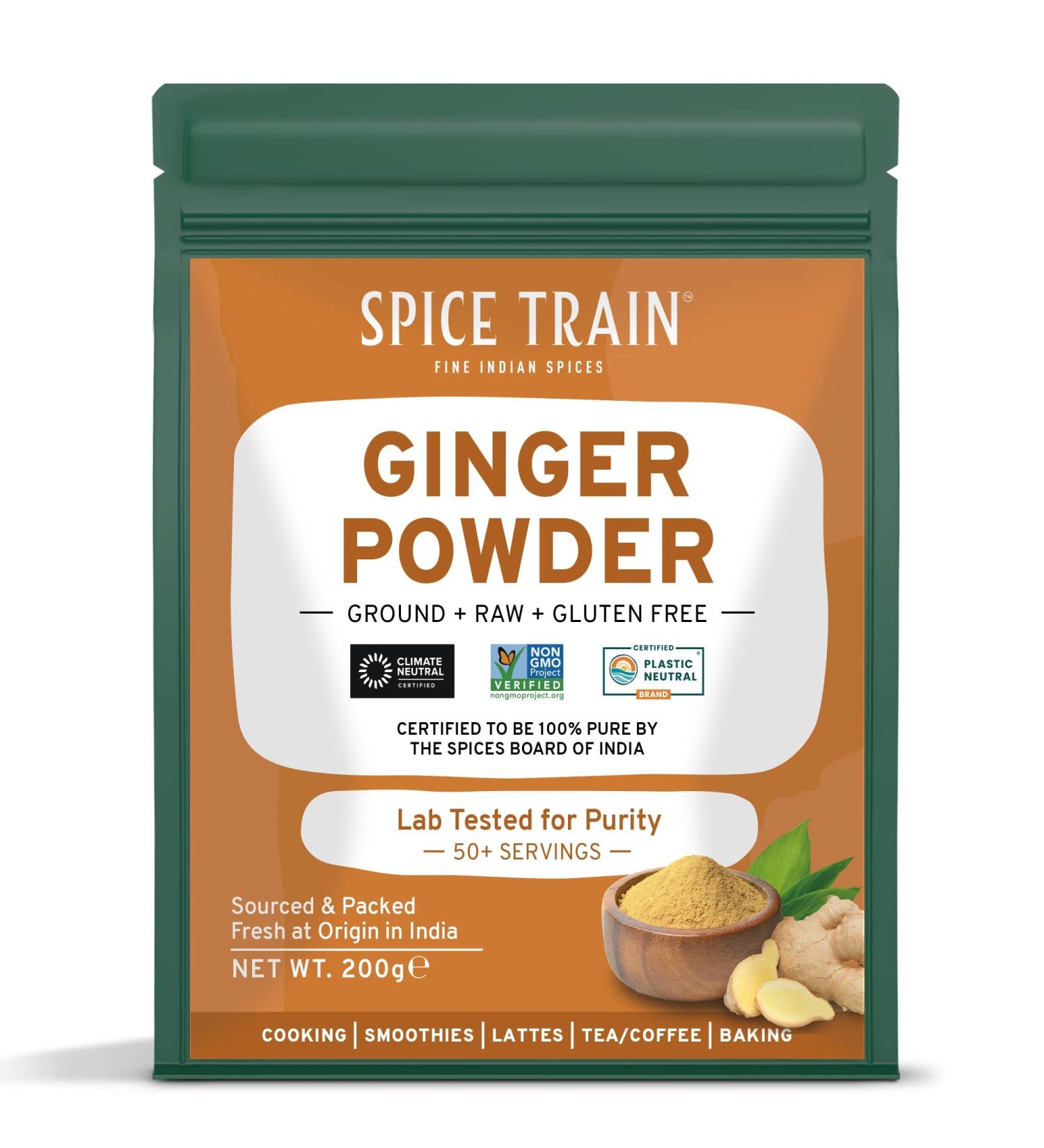 Ginger Powder 200g/7oz | 100% Raw Ground Ginger Root from India | Resealable Zip Lock Pouch | Ideal for Cooking, Baking, Smoothies & Tea - Buy Online on GoSupps.com