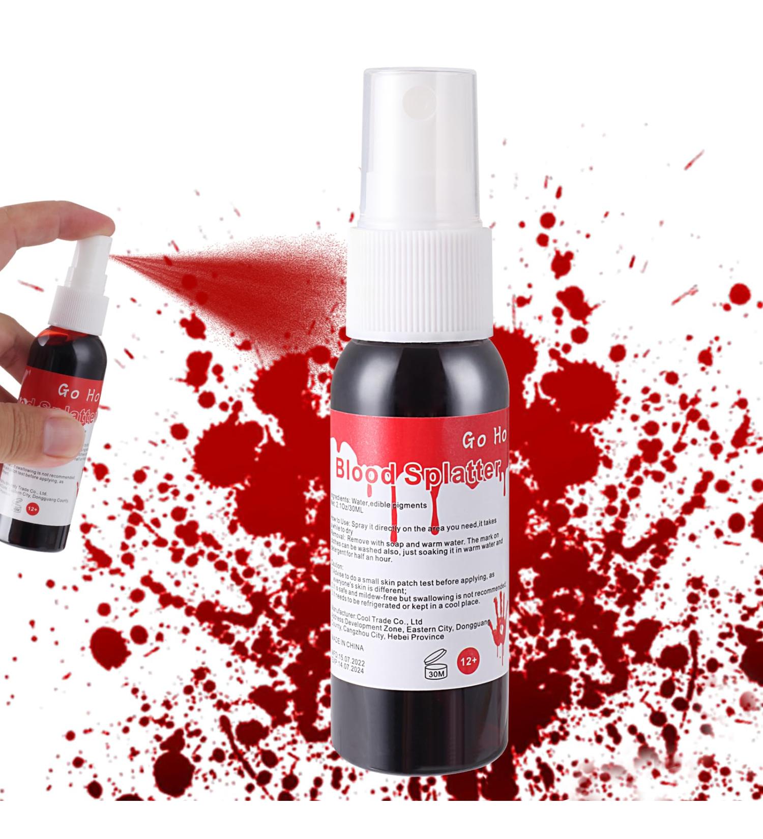 1.06 oz Go Ho Blood Splatter Fake Blood Spray for Halloween Costume Cosplay - Washable Body Paint for Zombie, Vampire, Clown Makeup - Buy Online on GoSupps.com