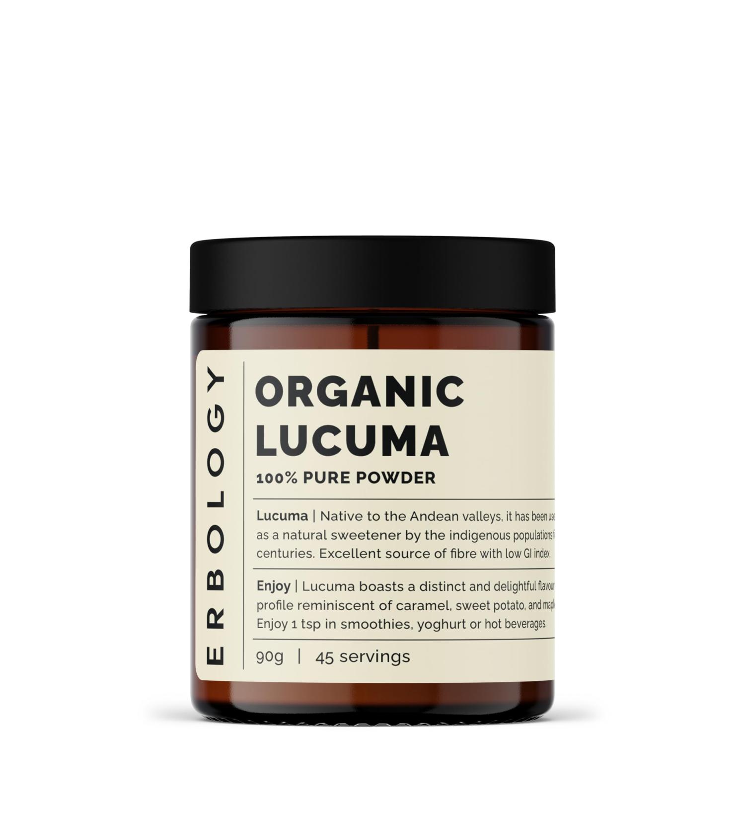 Erbology Organic Lucuma Powder 90g - 45 Servings - Gut Health Support - Low Glycemic Index - Sustainably Sourced Straight from Farm in Peru - Small Batch - Vegan - GMO-Free - Buy Online on GoSupps.com