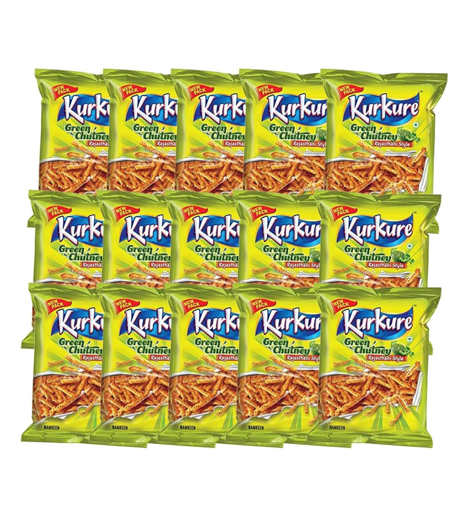 Kurkure | Green Chutney 100G |Delicious | Tasty and Twisty | Treat Tea Snacks Share with Family and Friends | Indian Origin | Pack of 15