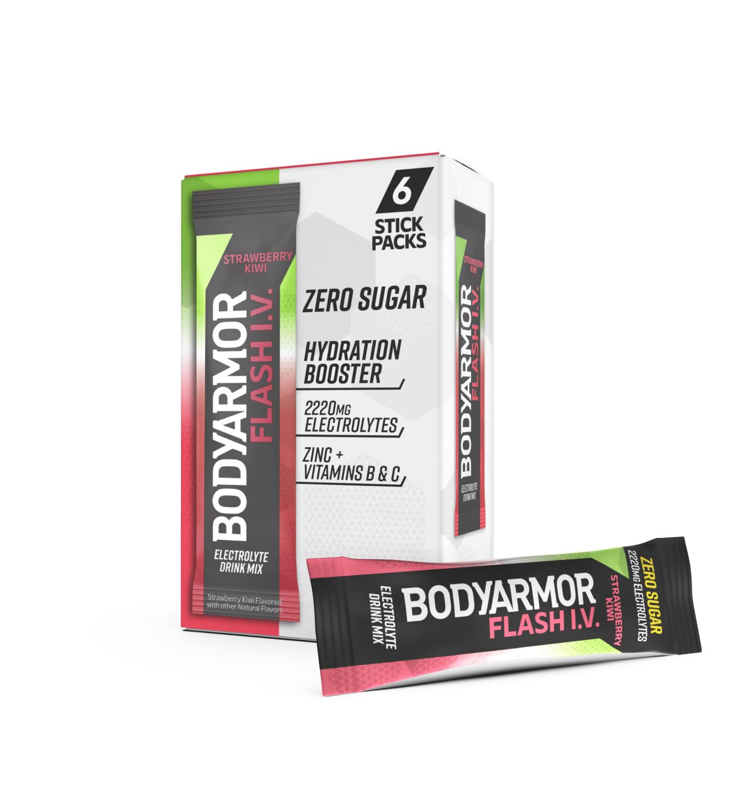 BODYARMOR Flash IV Electrolyte Packets Strawberry Kiwi - Zero Sugar Drink Mix Single Serve Packs Coconut Water Powder (6 Count) Strawberry Kiwi 1.5 Ounce (Pack of 1) - Buy Online on GoSupps.com