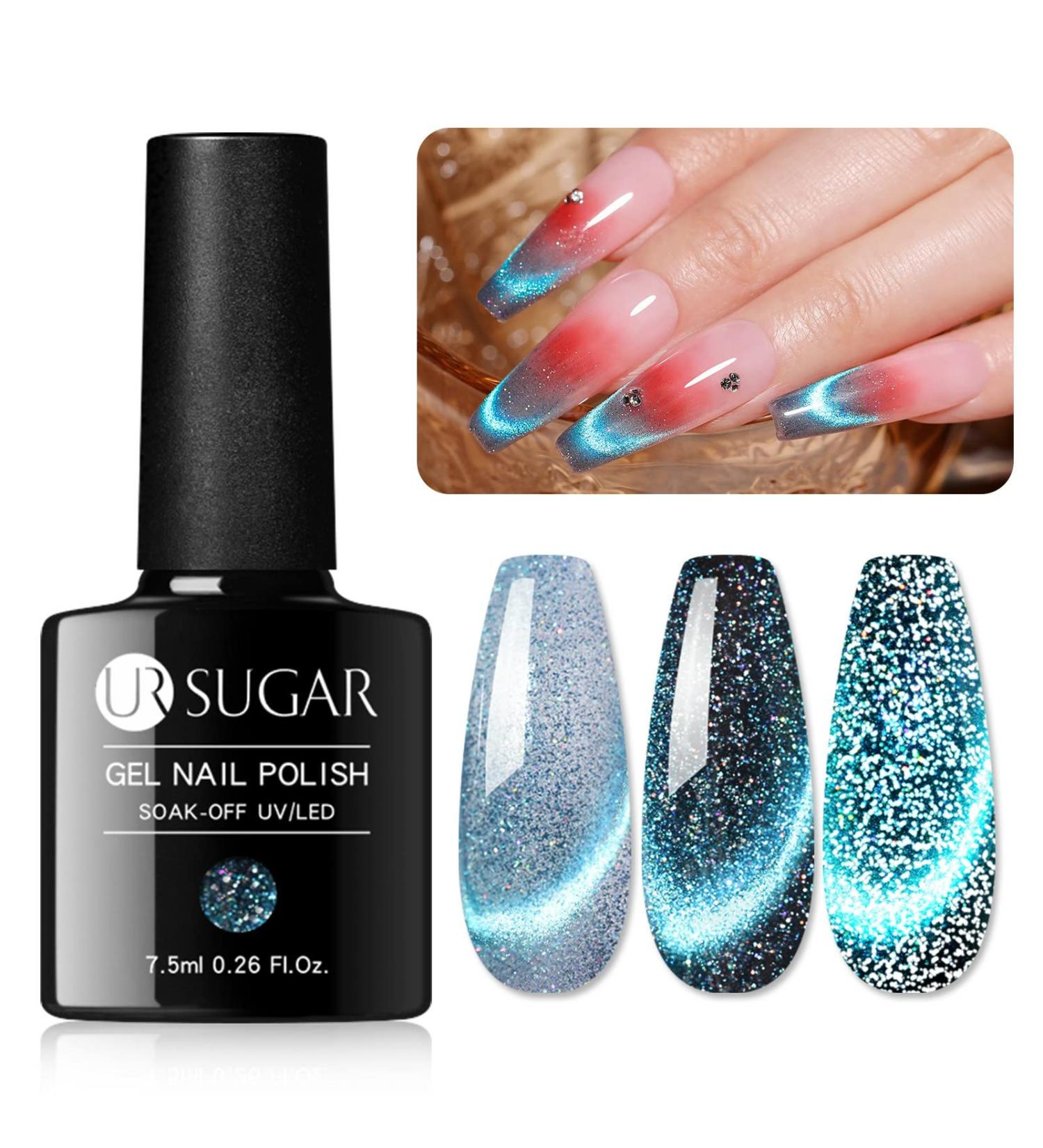 UR SUGAR Reflective Glitter Cat Magnetic Eye Gel Nail Polish Set - Blue Sparkling Shimmery Diamond UV Gel Varnish for Women - Buy Online on GoSupps.com