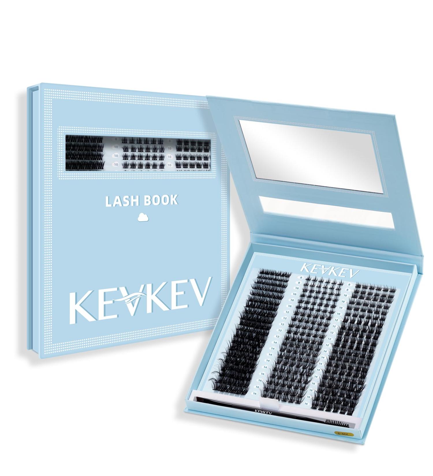 KevKev 360 Pcs Mixed Styles Cluster Lashes with Dual-side Brush and Mirror Lash Book - D-Mix (8-16mm) Thin Band & Soft Lashes - Cloudy Cirrus Sprout - Buy Online on GoSupps.com