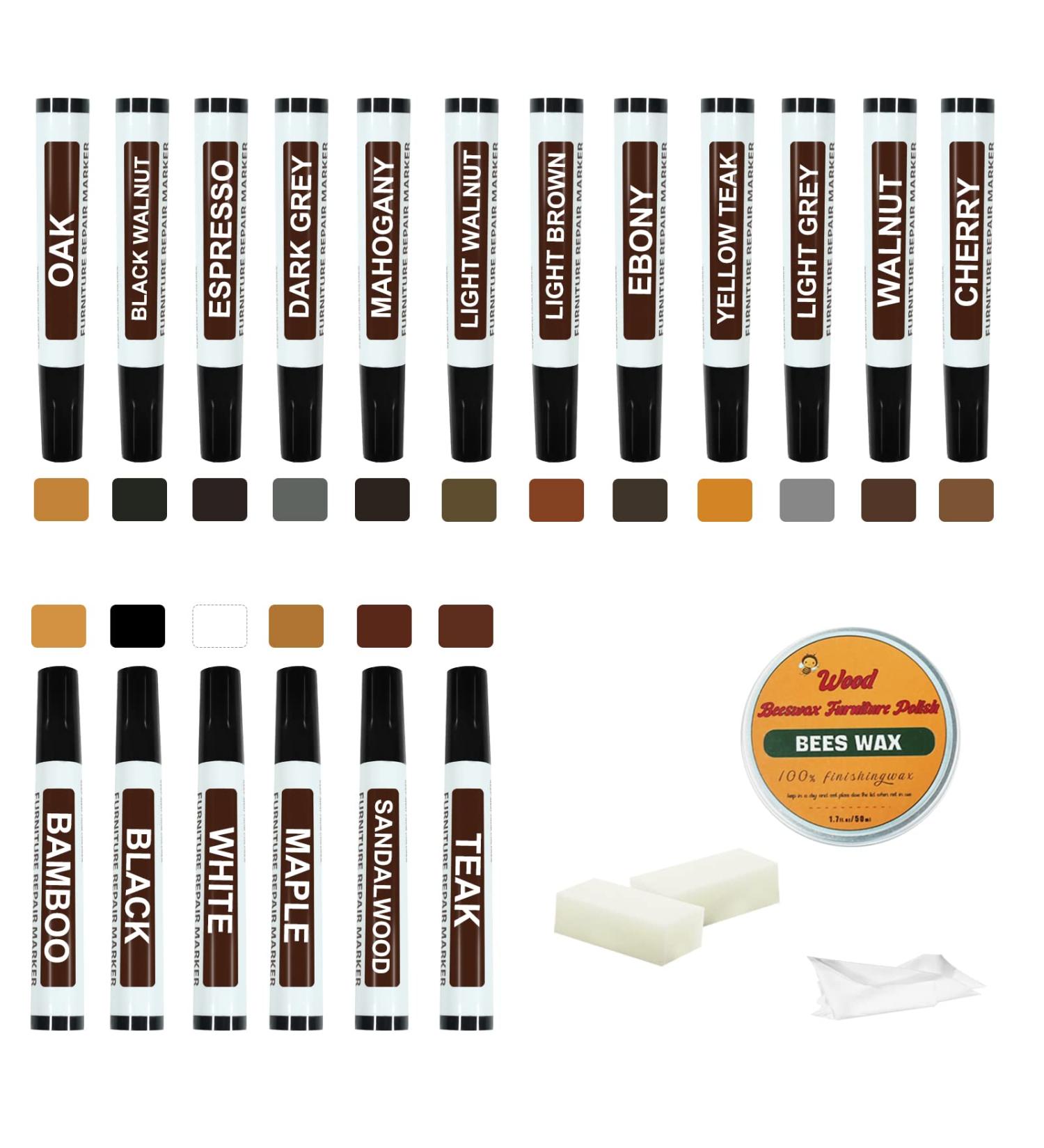 Furniture Markers Touch Up Kit - 18 Colors Wood Scratch Repair & Beeswax Polish for Floors Tables & Cabinets - Buy Online on GoSupps.com