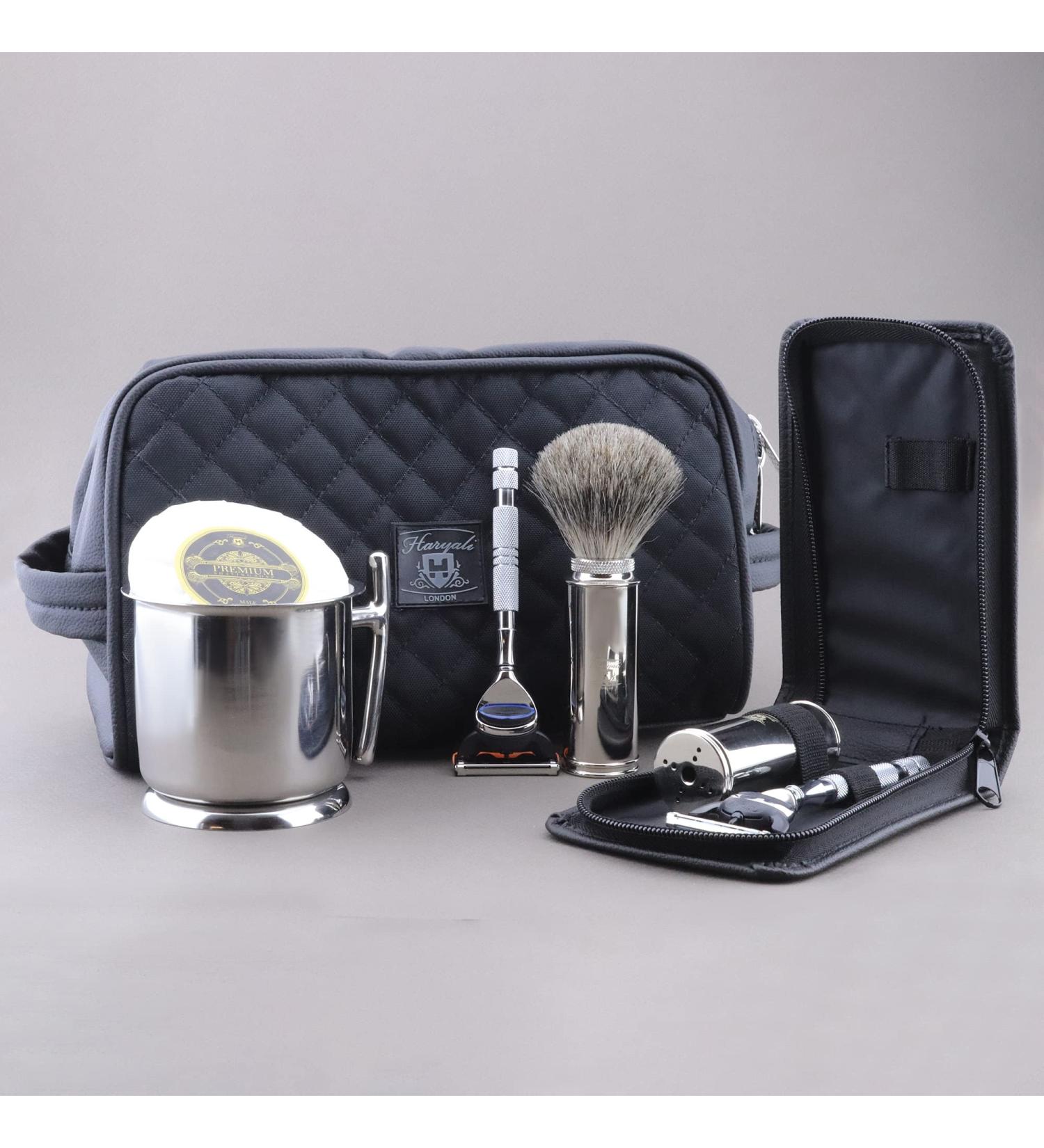 Premium Haryali London 6-Part Razor Set | Shaving Brush Double-Cut Razor Soap Cup & Bag - Perfect Gift for Men - Buy Online on GoSupps.com