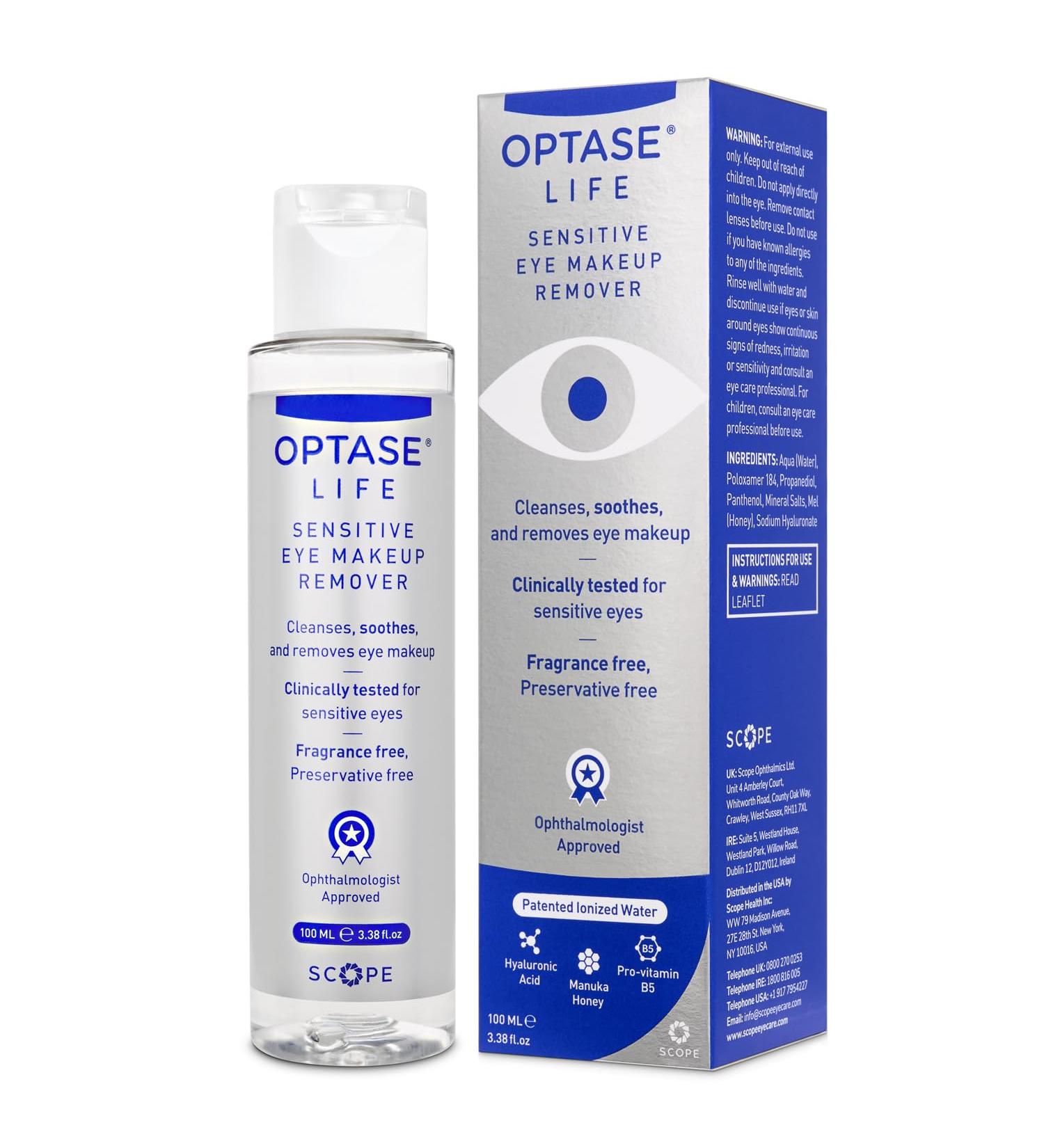 Optase Life Sensitive Eye Makeup Remover - Gentle Ionized Cleanser a Step Up from Micellar Water - Preservative Free - Ophthalmologist Approved - 100ml - Buy Online on GoSupps.com