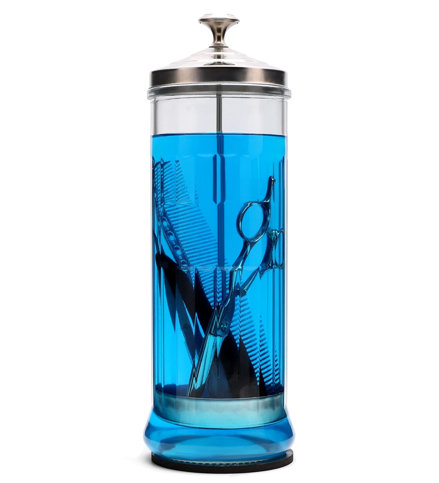 ZIBARBER 50 Oz Glass Disinfectant Jar for Salon Barber Tools - Large Sterilizing Jar for Manicure & Pedicure Implements - 11.7 H x 3.8 W - Buy Online on GoSupps.com