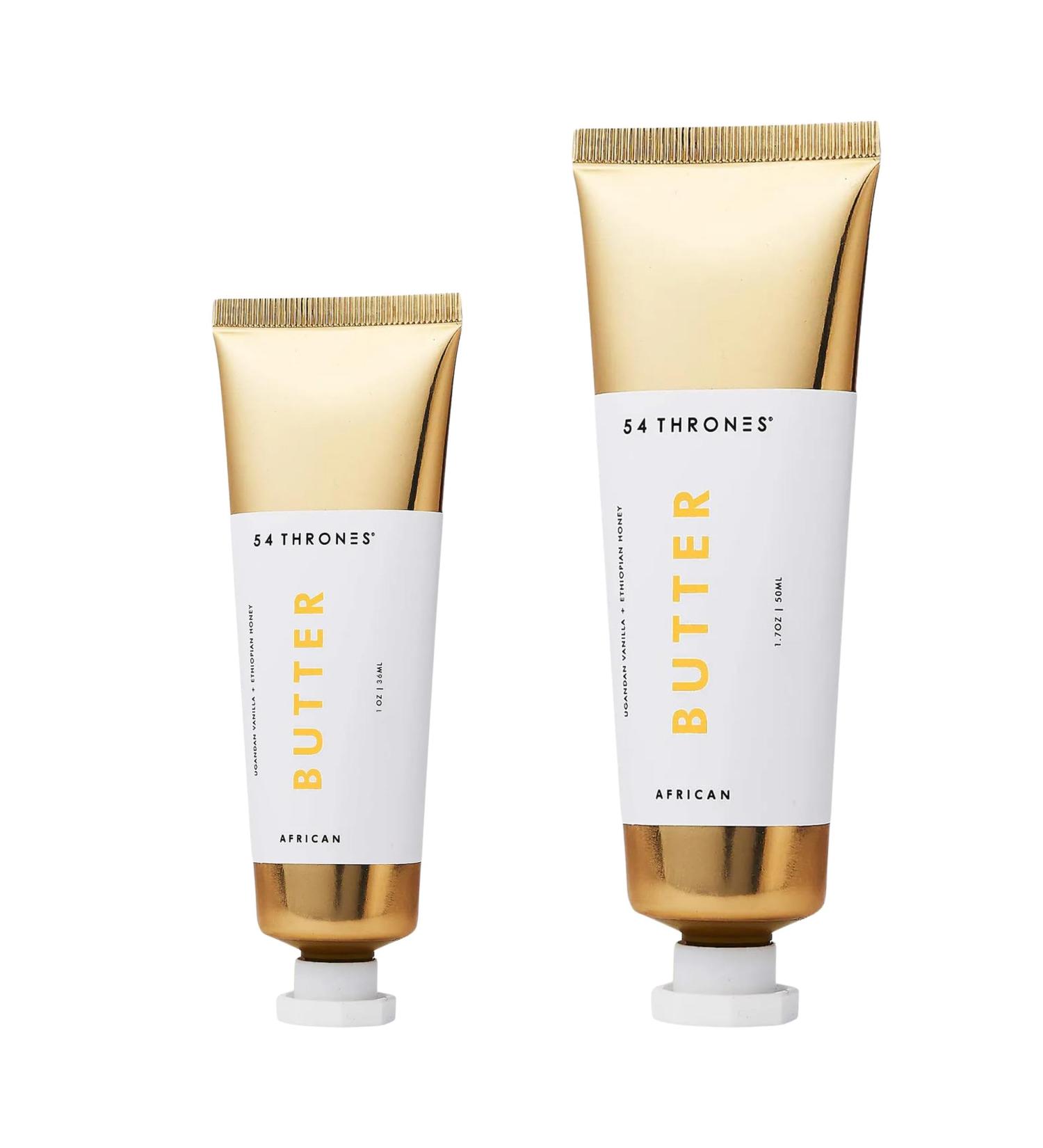 54 Thrones African Beauty Duo (1.7 oz + 3 oz Mini) Shea Butter Intensive Dry Skin Support Moisturizing Body Butter for Women Body Cream Locks in Moisture Ugandan Vanilla + Ethiopian Honey - Buy Online on GoSupps.com
