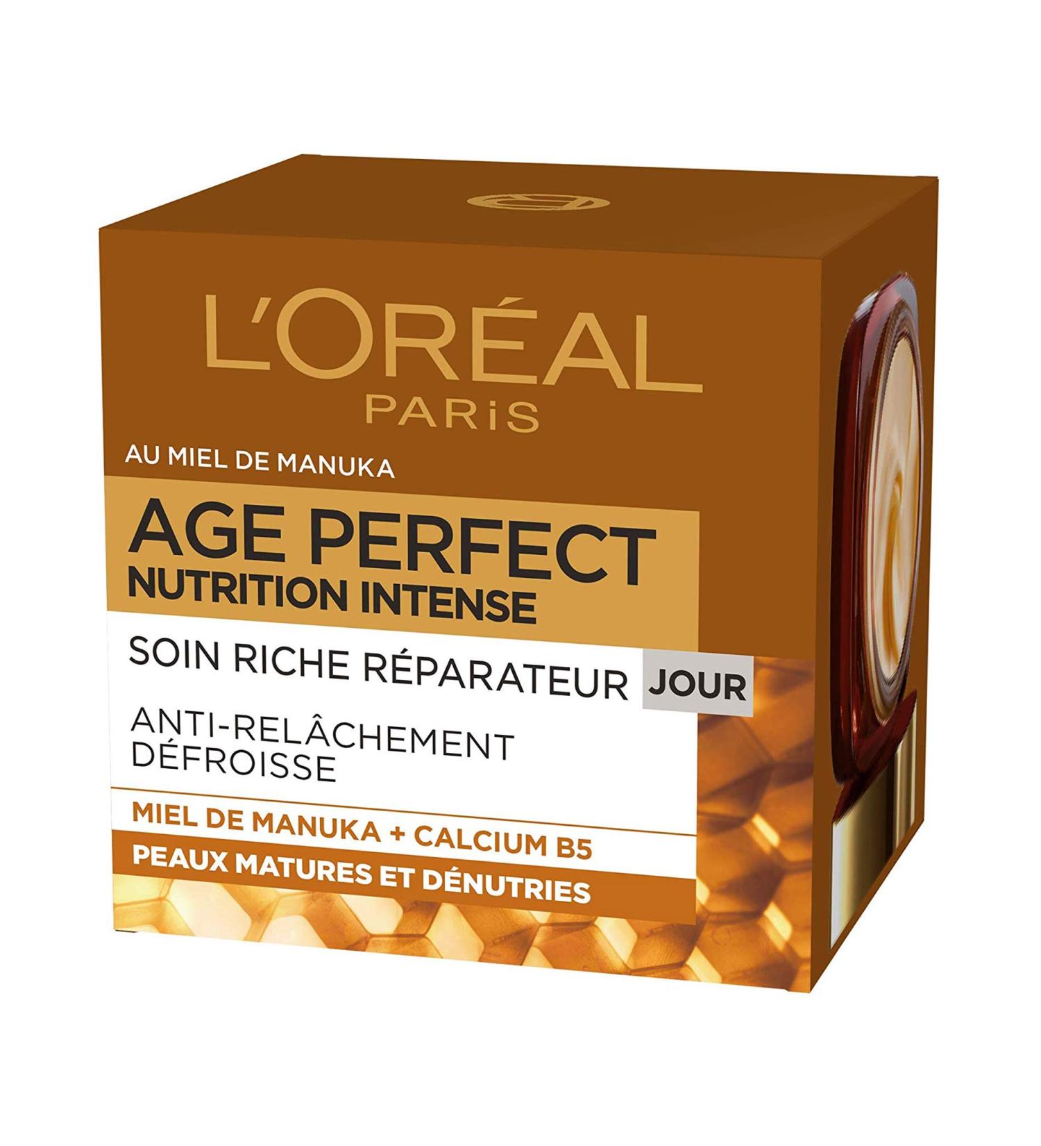 L'Or al Paris - Cr me de Jour Anti- ge - Soin R parateur Anti-Rel chement & Nourrissant - Concentr en Miel de Manuka & Calcium B5 - Pour Peaux Matures - Age Perfect - Nutrition Intense - 50 mL Soin Jour 1 unit (Lot de 1) - Buy Online on GoSupps.com