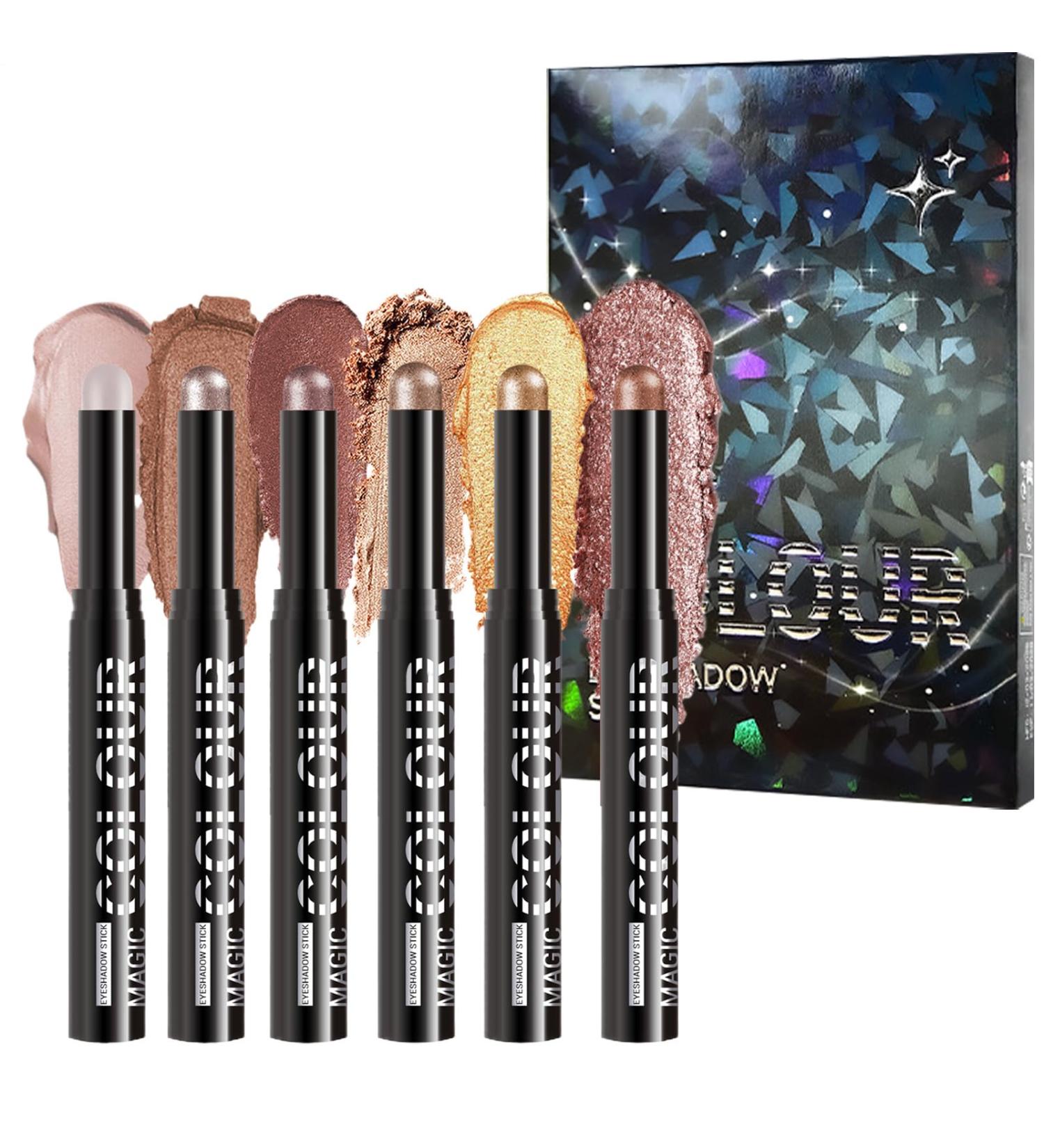 Glitter Eyeshadow Stick - Waterproof Eye Pencil in 6 Shades Soft Cream Texture Easy Glide-On Application | Gift Choice Stick for Long-Lasting Shine - Buy Online on GoSupps.com