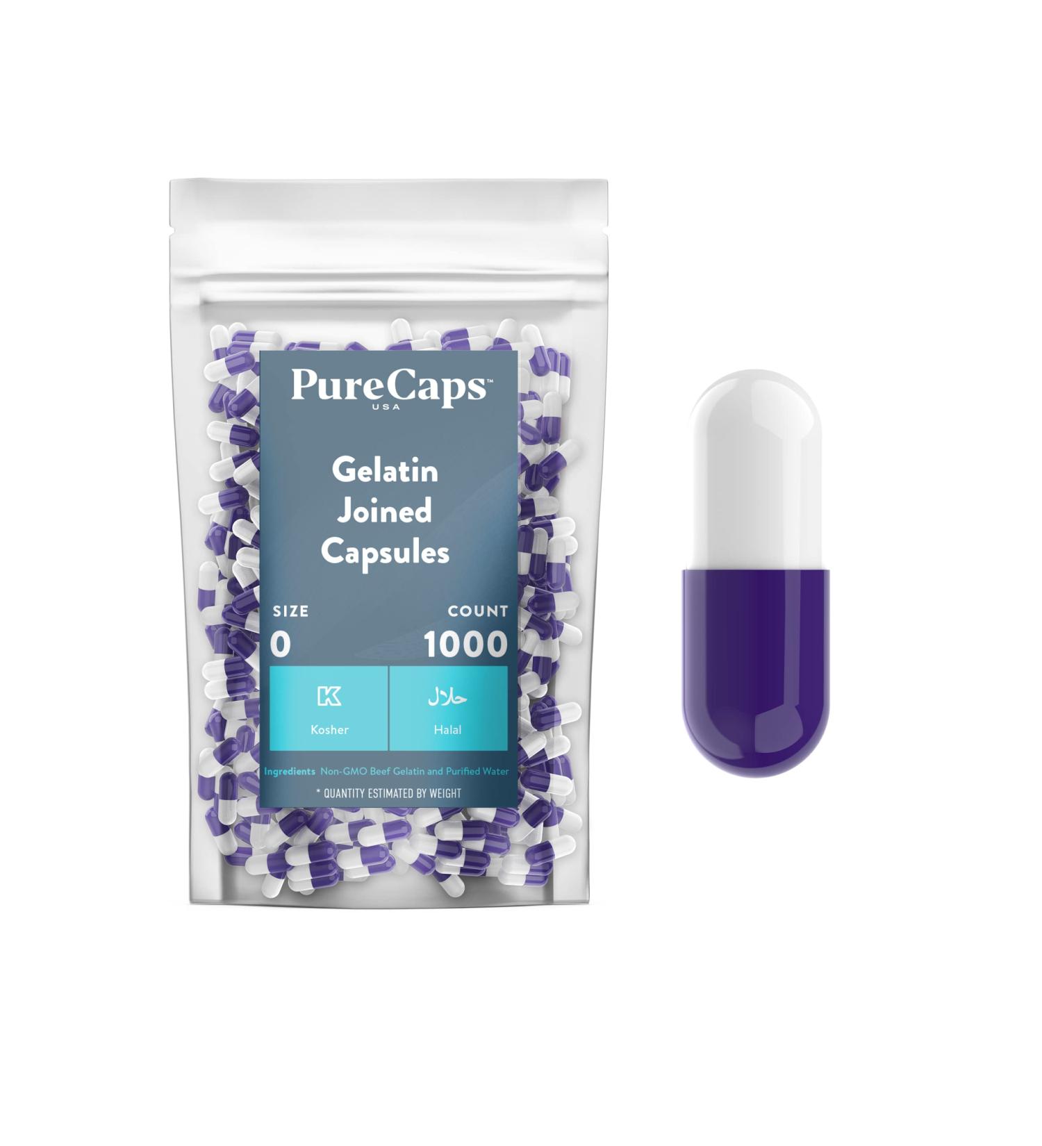 Buy PureCapsUSA Size 0 Empty Purple/White Gelatin Capsules - 1 000 Non-GMO Kosher Gluten Free & Halal Certified Beef Gel Pills - Buy Online on GoSupps.com