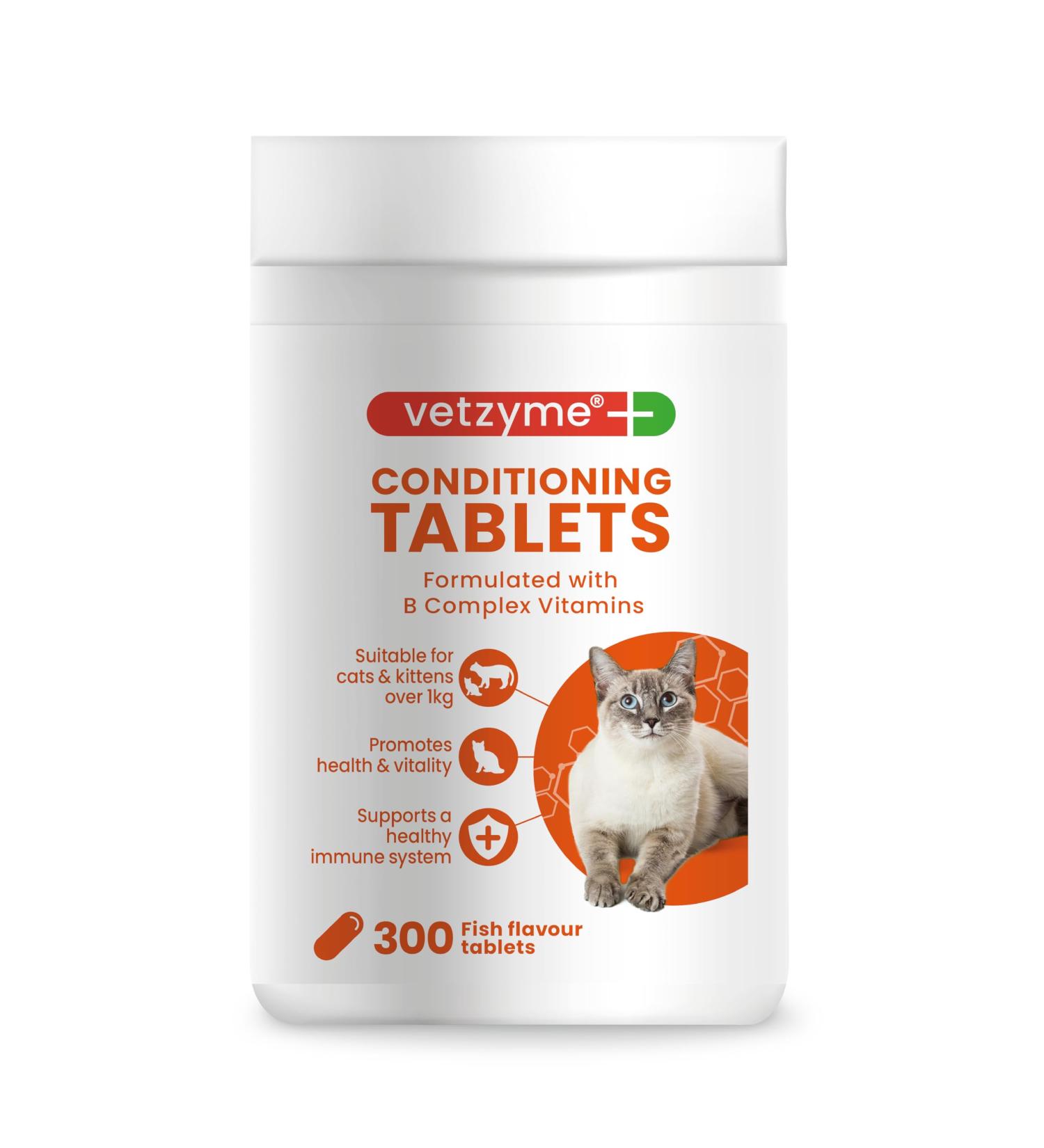 Vetzyme Conditioning Tablets for Cats and Kittens (300 Tablets) - Promotes Health and Vitality Supporting a Healthy Immune System - Buy Online on GoSupps.com