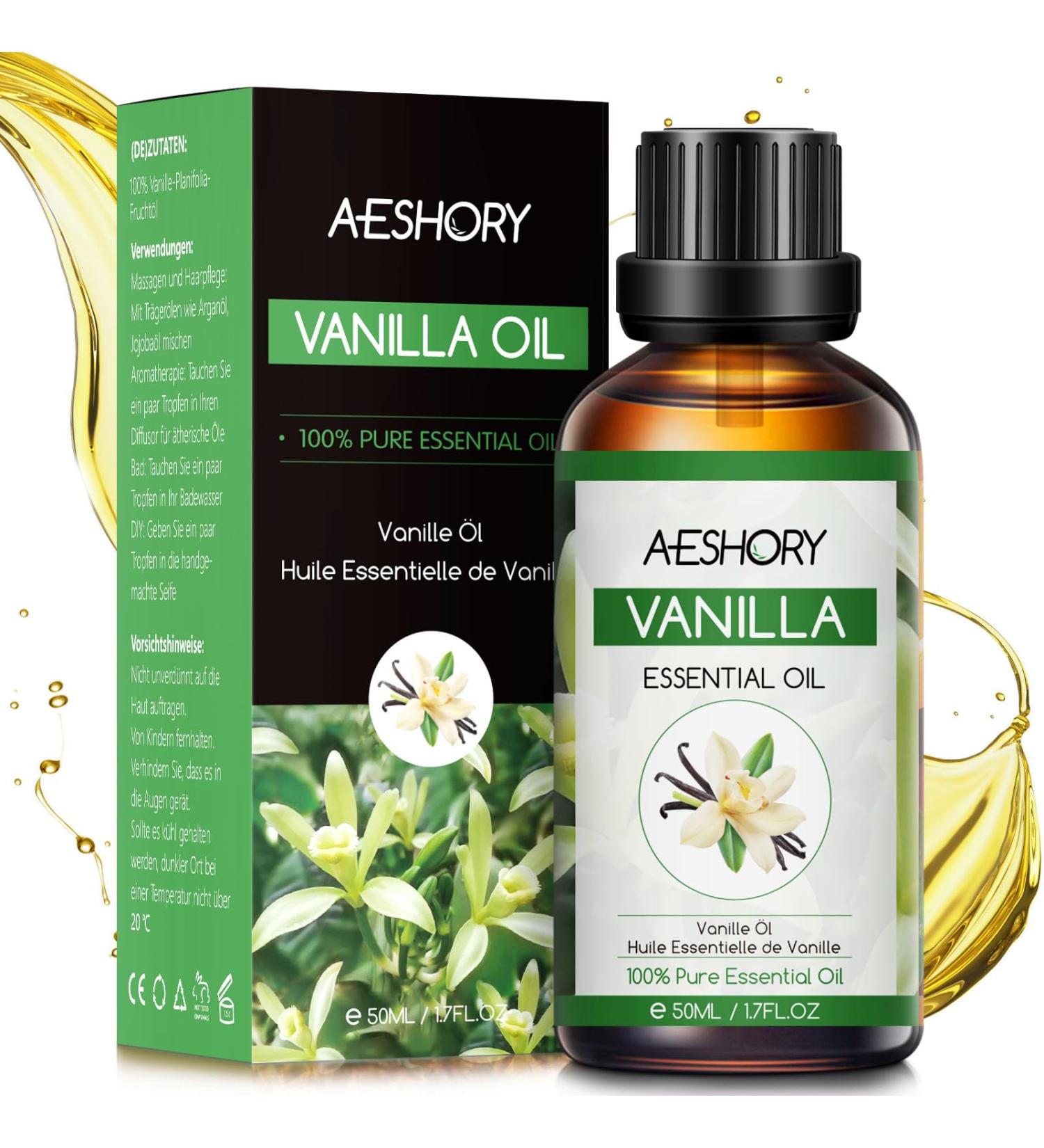 Aeshory 100% Natural Essential Oils Vanilla 50ml - Therapeutic Quality Aromatherapy Fragrance Oil for Diffuser Humidifier Skin & Hair Care Massage - Buy Online on GoSupps.com